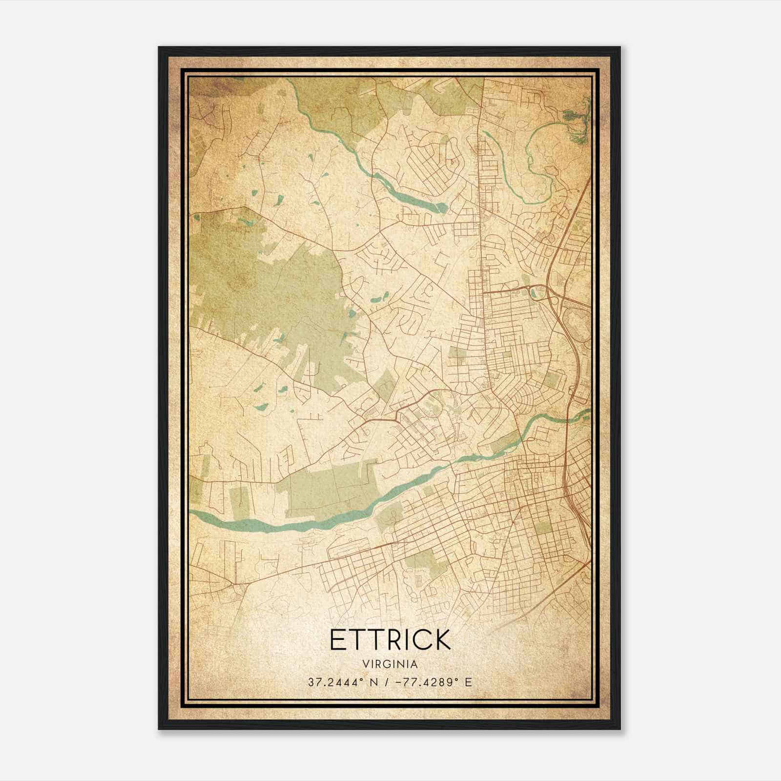 Vintage Ettrick Virginia Map Poster, Modern Home Decor Wall Art Print
