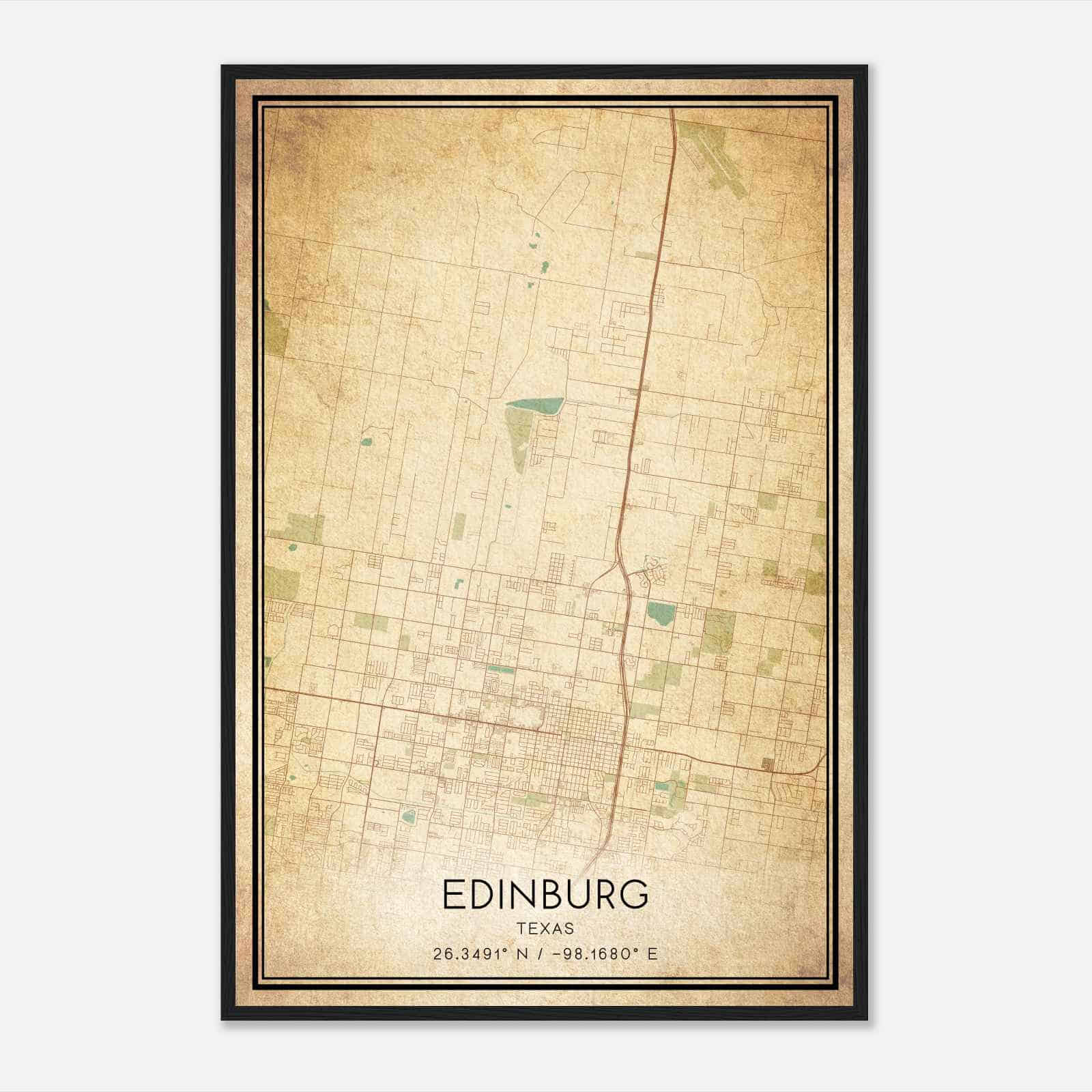 Vintage Edinburg Texas Map Poster, Modern Home Decor Wall Art Print
