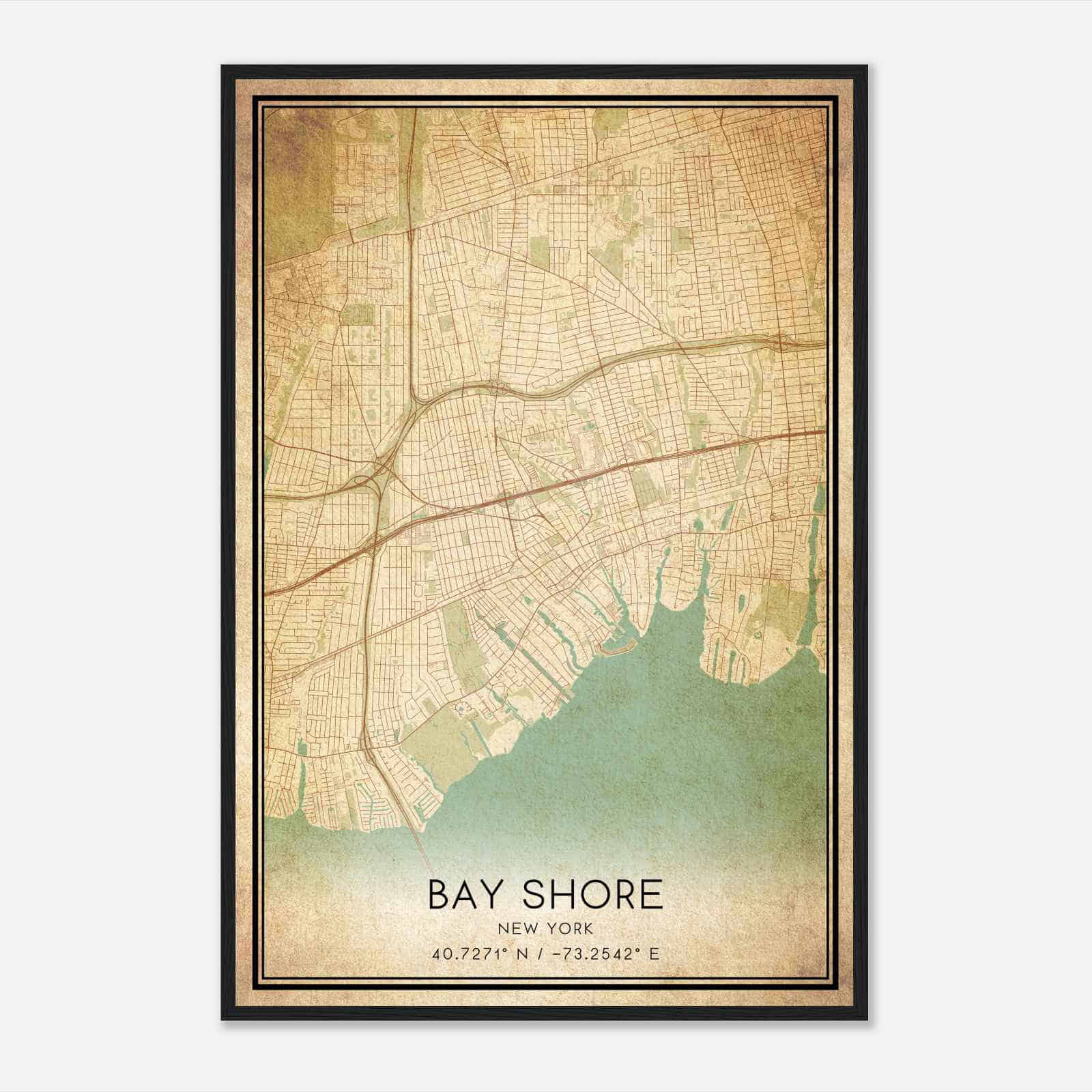 Vintage Bay Shore New York Map Poster, Modern Home Decor Wall Art Print Vintage Bay Shore New York Map Poster, Modern Home Decor Wall Art Print