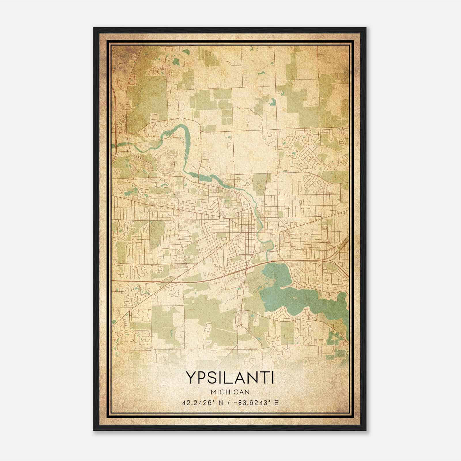 Vintage Ypsilanti Michigan Map Poster, Modern Home Decor Wall Art Print