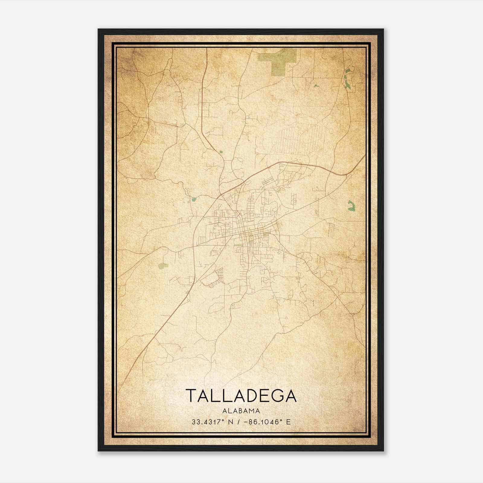Vintage Talladega Alabama Map Poster, Modern Home Decor Wall Art Print