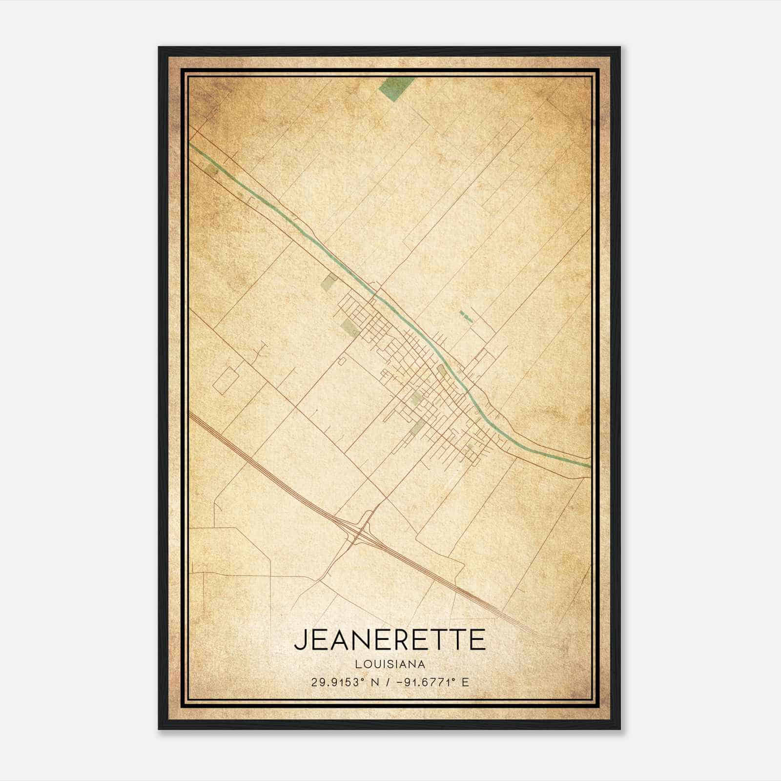 Vintage Jeanerette Louisiana Map Poster, Modern Home Decor Wall Art Print