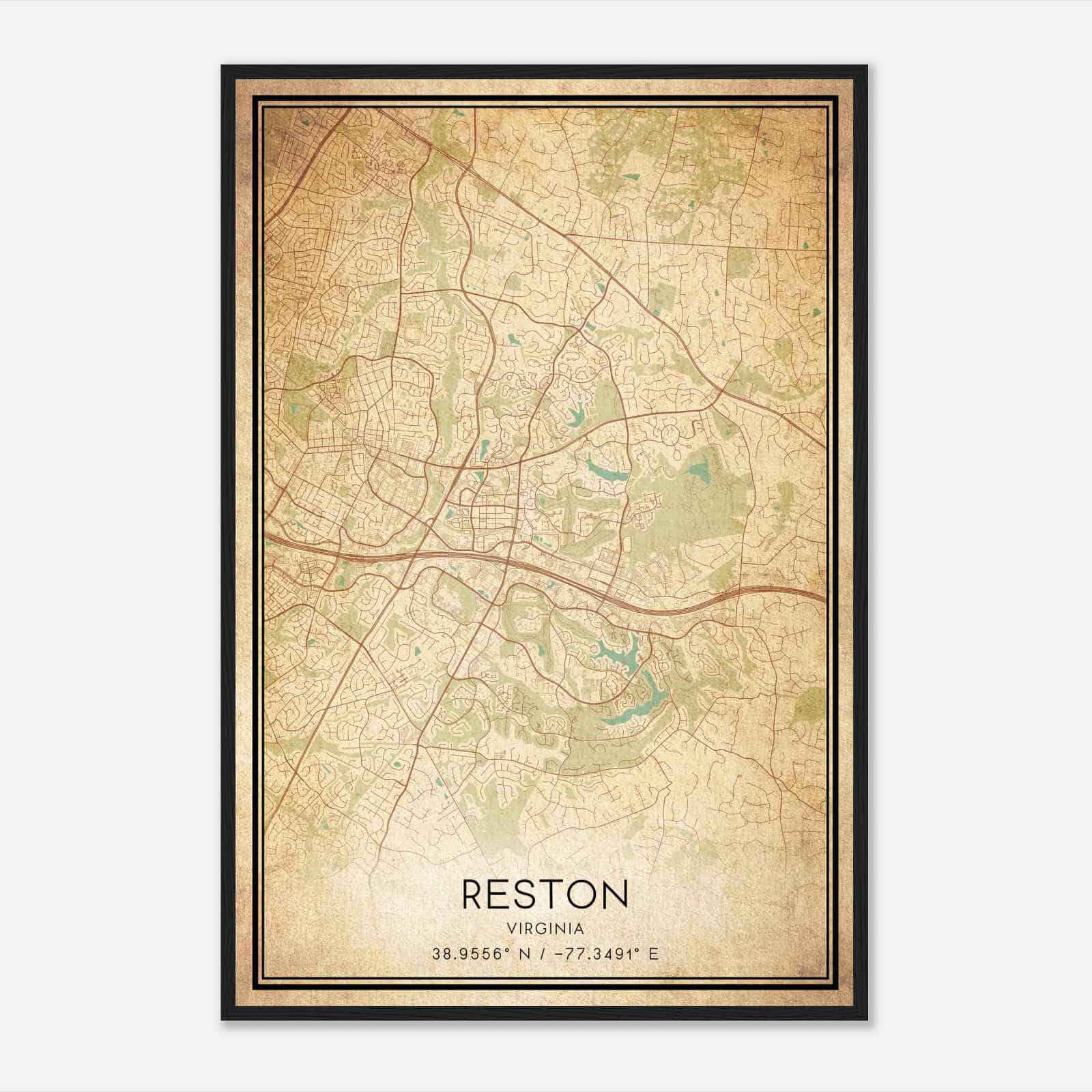 Vintage Reston Virginia Map Poster, Modern Home Decor Wall Art Print