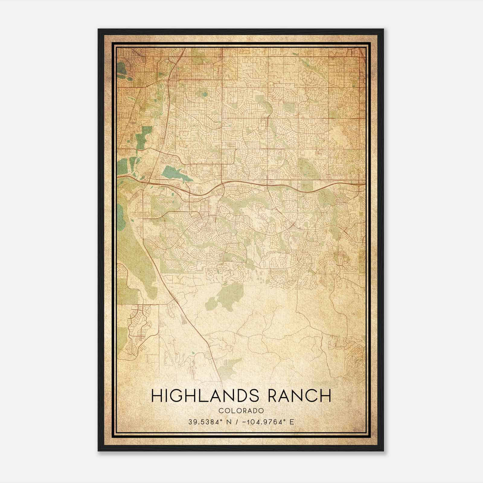 Vintage Highlands Ranch Colorado Map Poster, Modern Home Decor Wall Art Print
