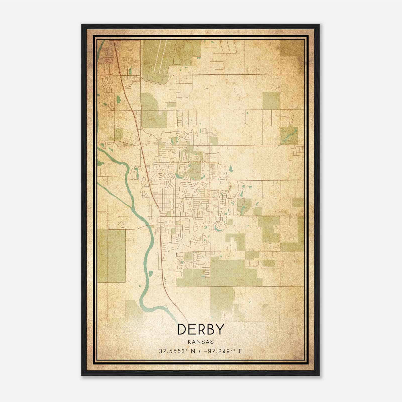 Vintage Derby Kansas Map Poster, Modern Home Decor Wall Art Print