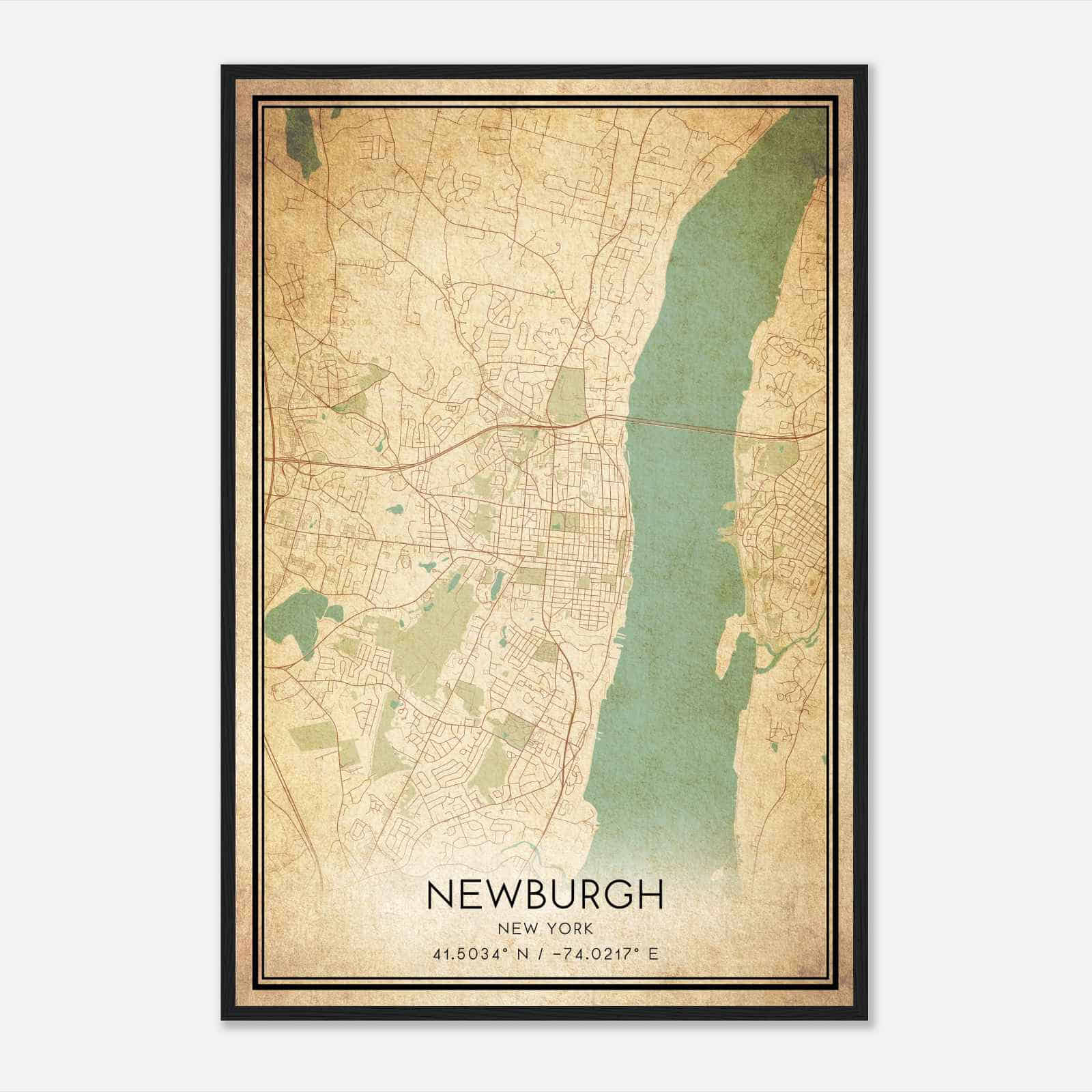 Vintage Newburgh New York Map Poster, Modern Home Decor Wall Art Print