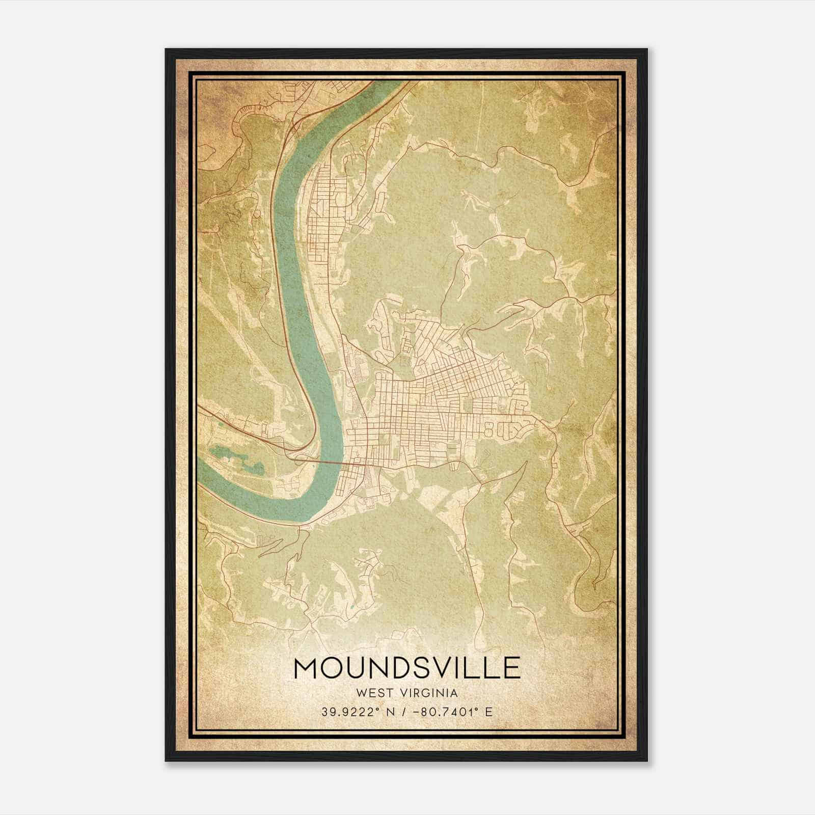 Vintage Moundsville West Virginia Map Poster, Modern Home Decor Wall Art Print