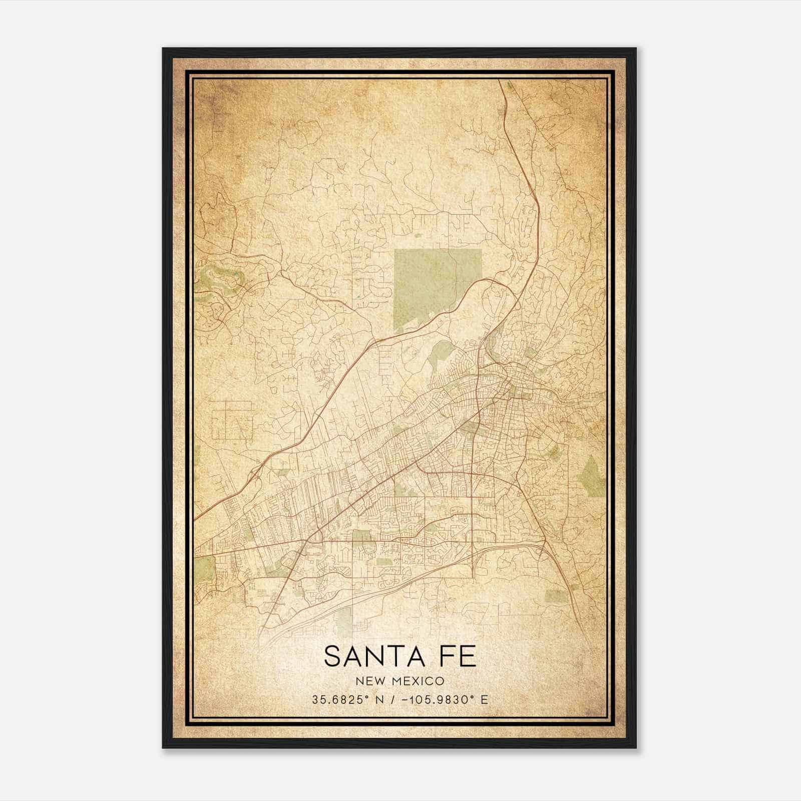 Vintage Santa Fe New Mexico Map Poster, Modern Home Decor Wall Art Print