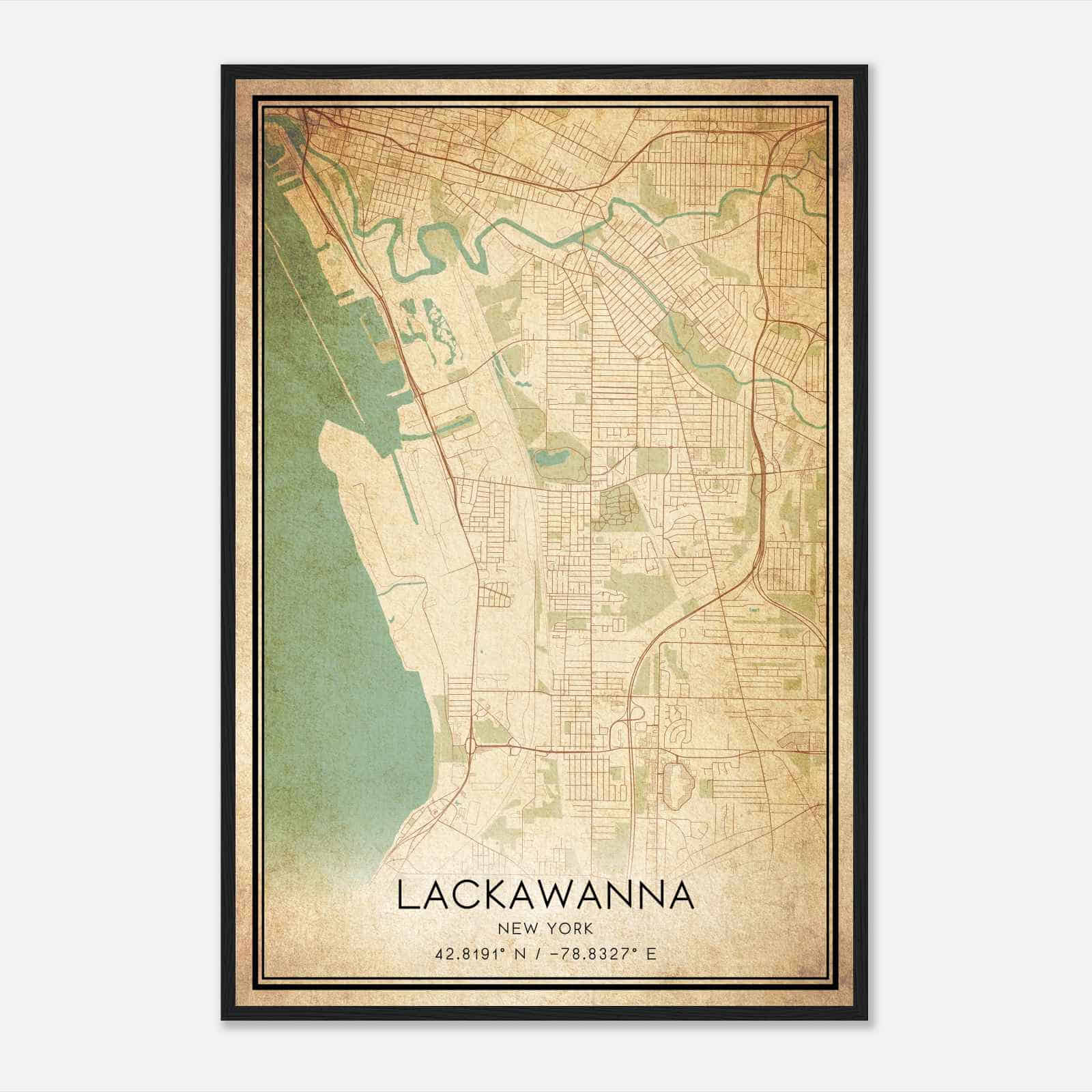 Vintage Lackawanna New York Map Poster, Modern Home Decor Wall Art Print