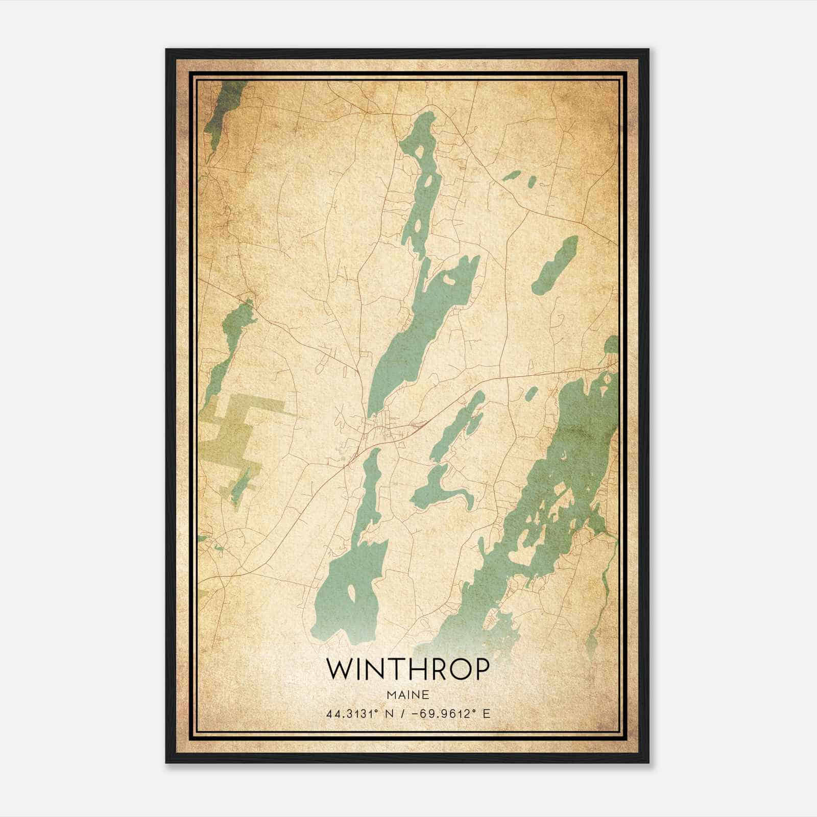 Vintage Winthrop Maine Map Poster, Modern Home Decor Wall Art Print