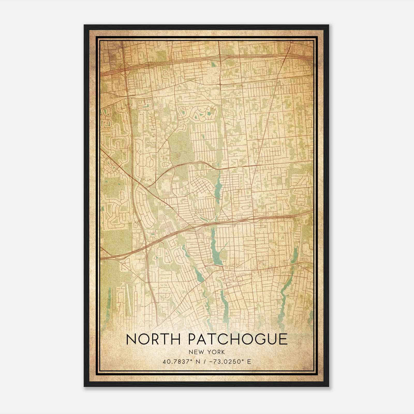 Vintage North Patchogue New York Map Poster, Modern Home Decor Wall Art Print