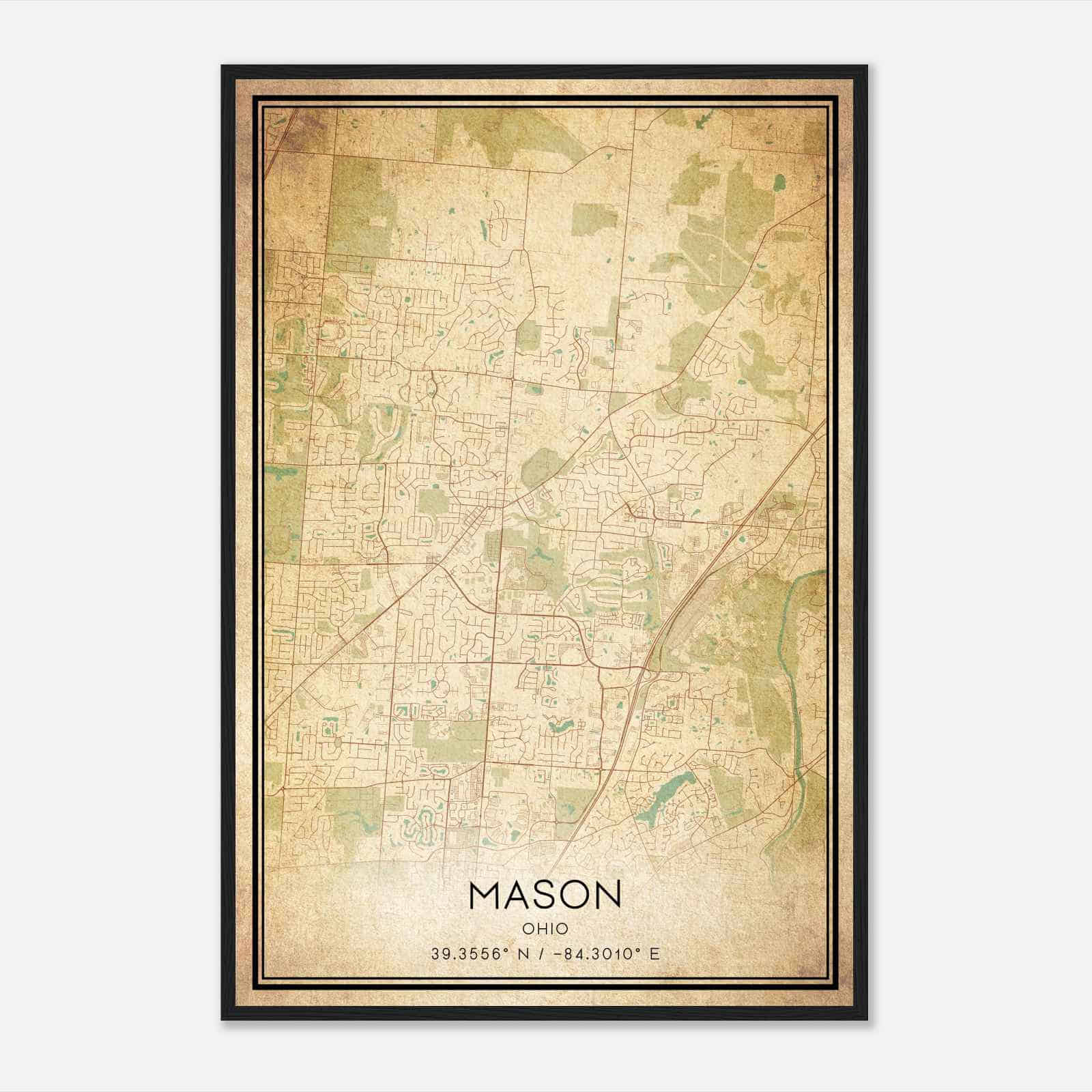 Vintage Mason Ohio Map Poster, Modern Home Decor Wall Art Print