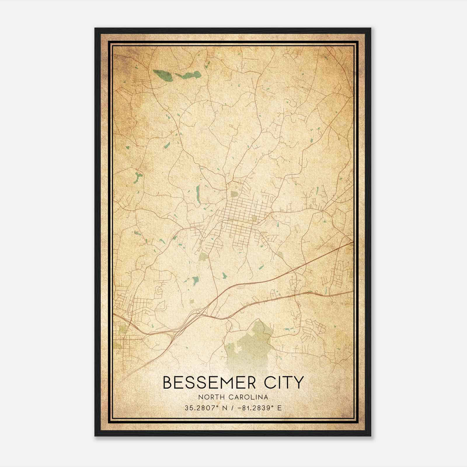 Vintage Bessemer City North Carolina Map Poster, Modern Home Decor Wall Art Print