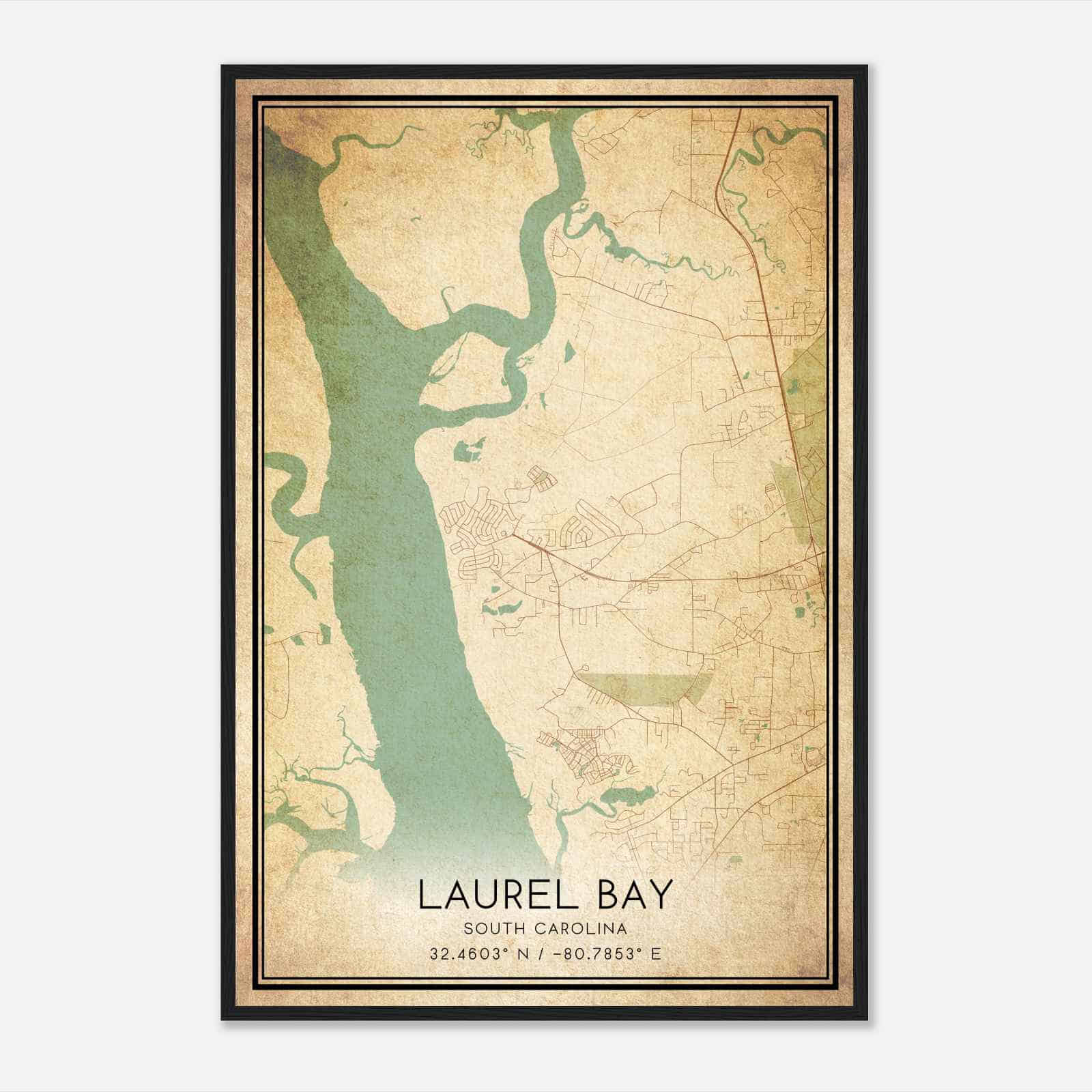 Vintage Laurel Bay South Carolina Map Poster, Modern Home Decor Wall Art Print