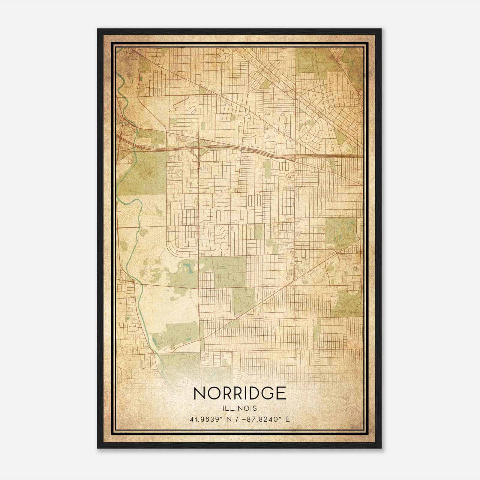 Vintage Norridge Illinois Map Poster, Modern Home Decor Wall Art Print