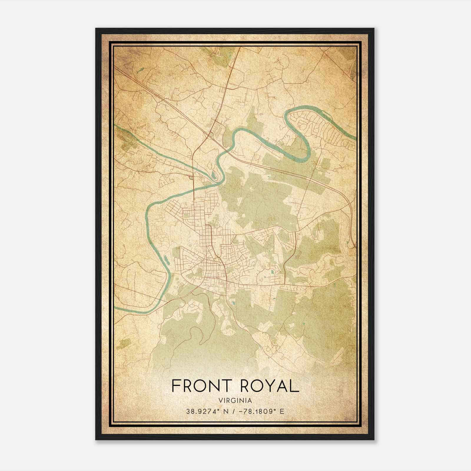 Vintage Front Royal Virginia Map Poster, Modern Home Decor Wall Art Print
