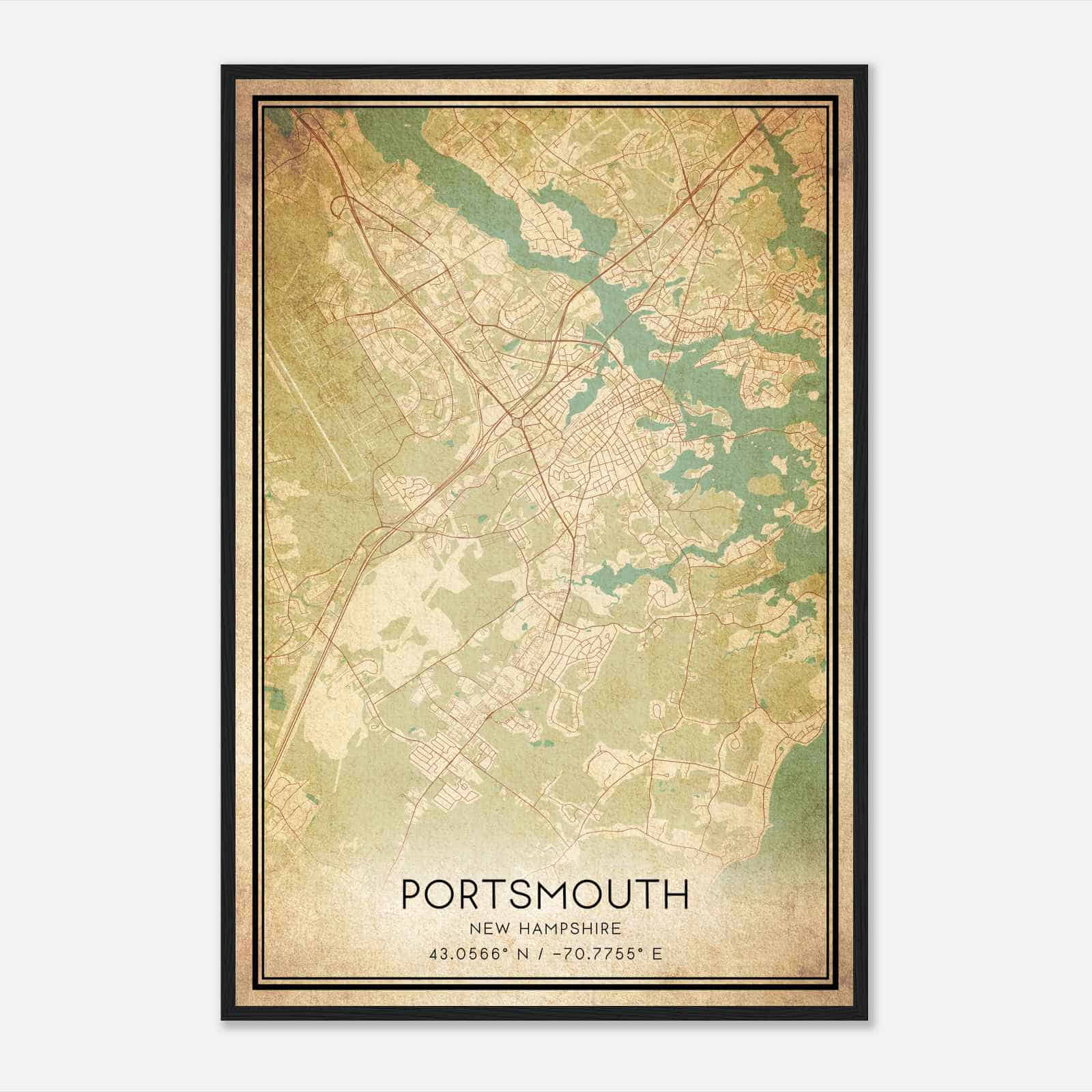 Vintage Portsmouth New Hampshire Map Poster, Modern Home Decor Wall Art Print