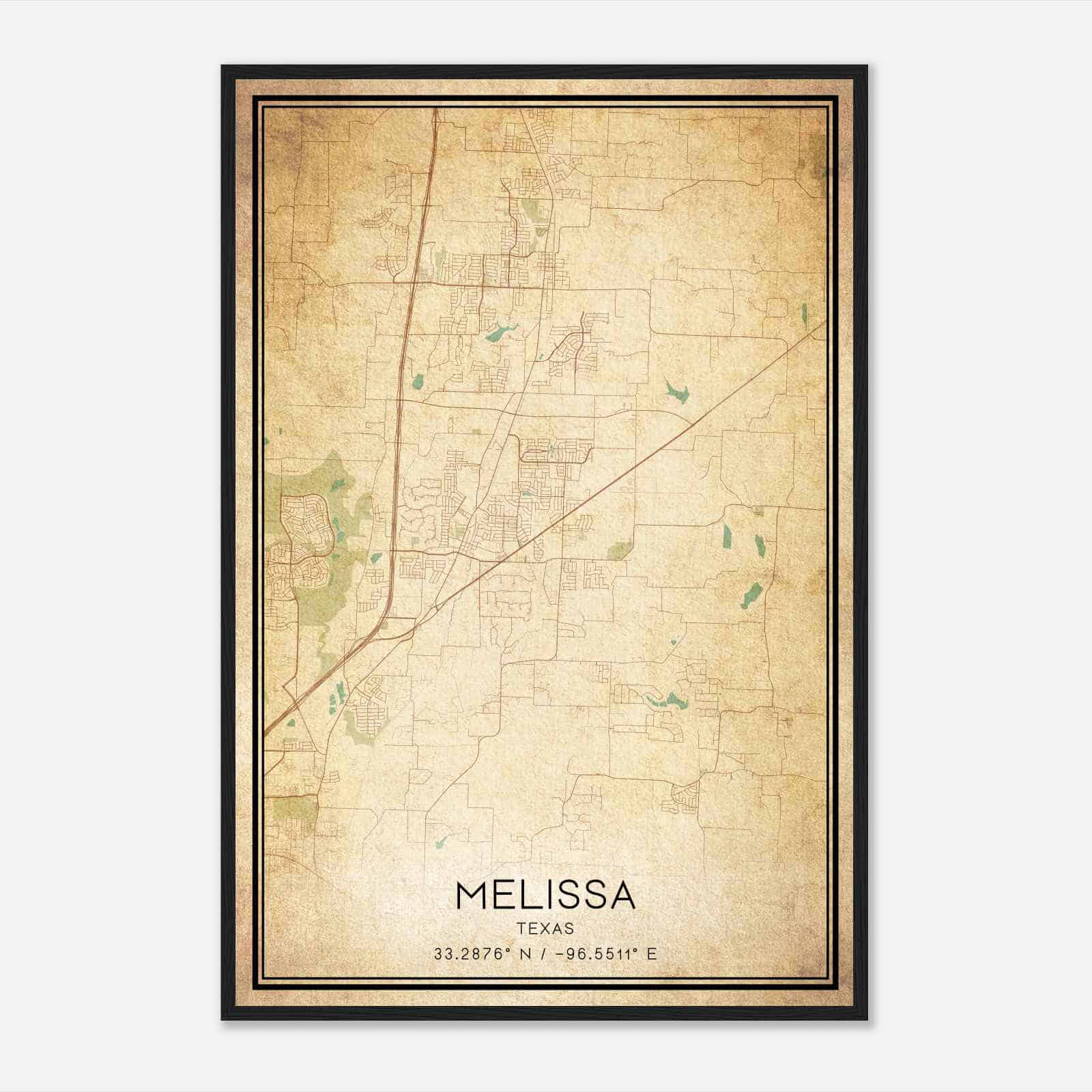 Vintage Melissa Texas Map Poster, Modern Home Decor Wall Art Print