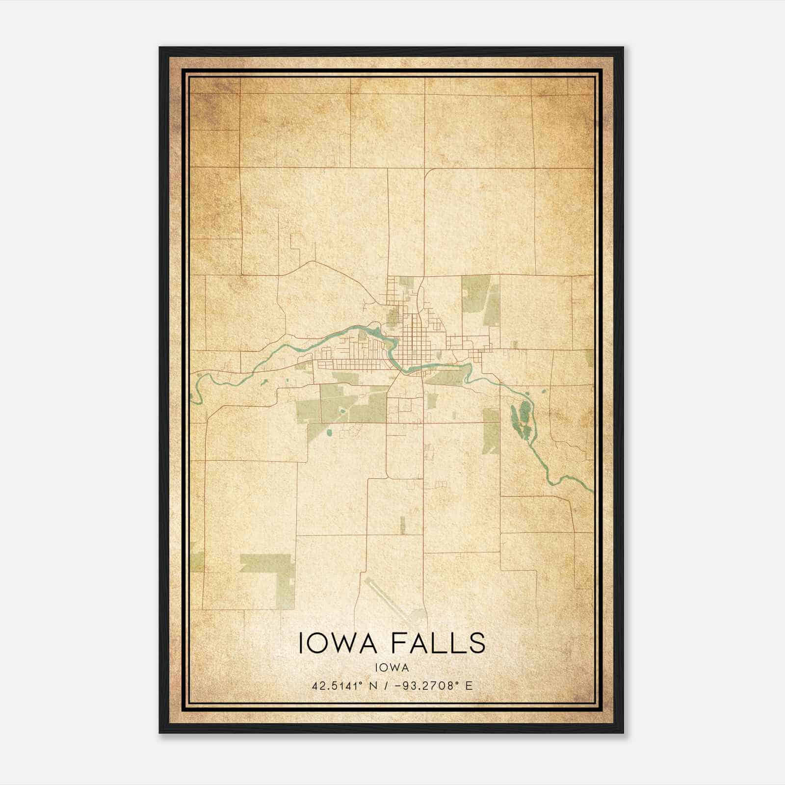 Vintage Iowa Falls Iowa Map Poster, Modern Home Decor Wall Art Print