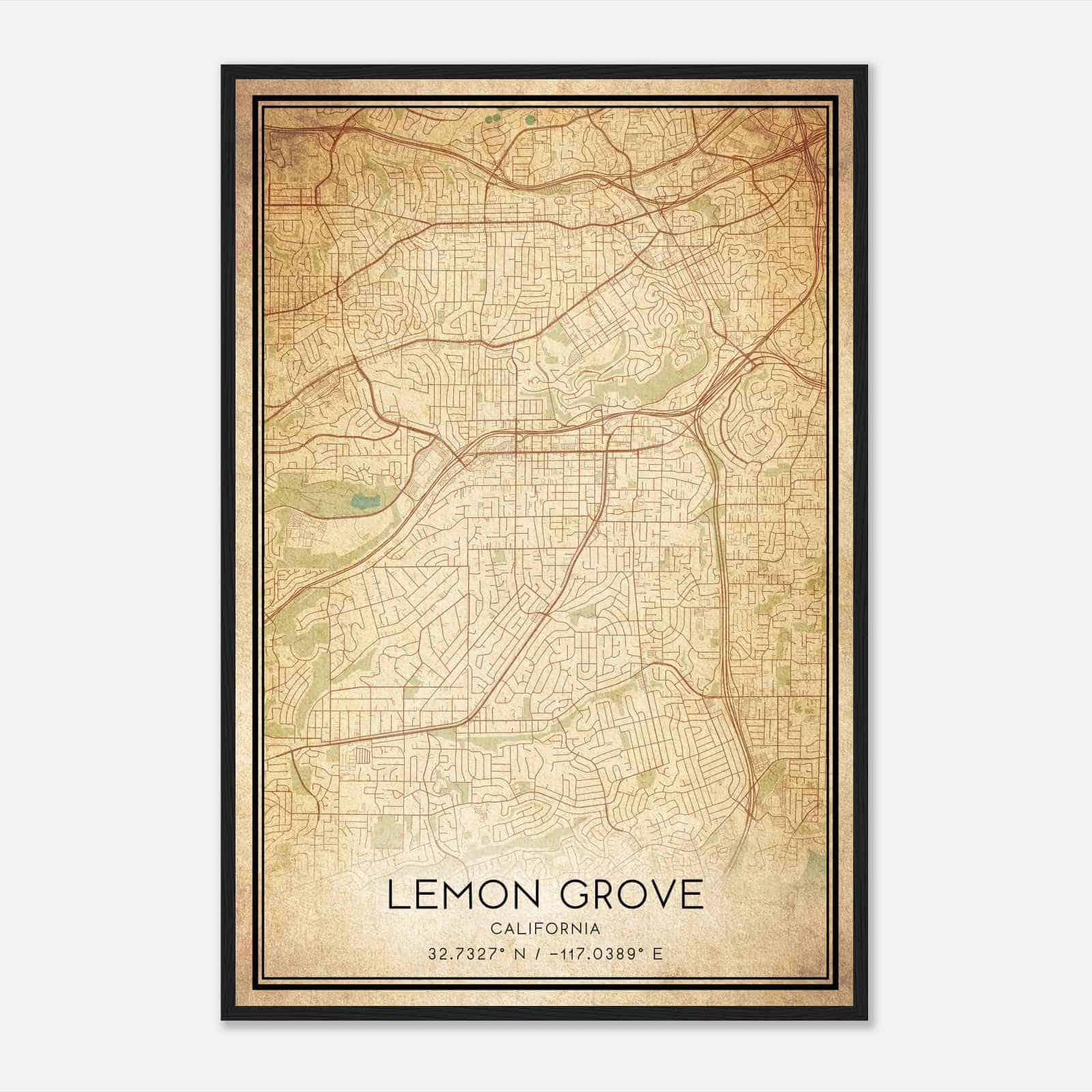 Vintage Lemon Grove California Map Poster, Modern Home Decor Wall Art Print