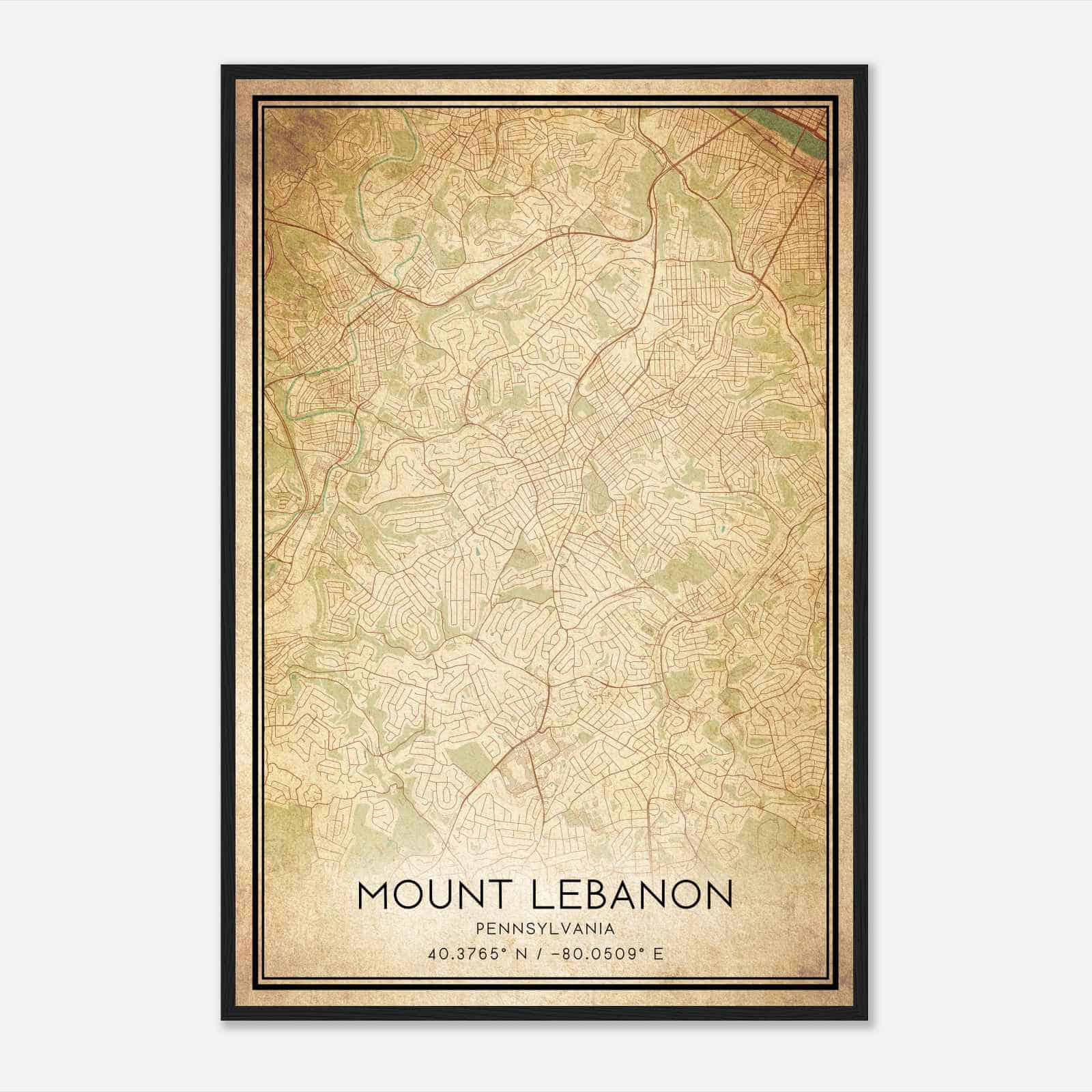 Vintage Mount Lebanon Pennsylvania Map Poster, Modern Home Decor Wall Art Print