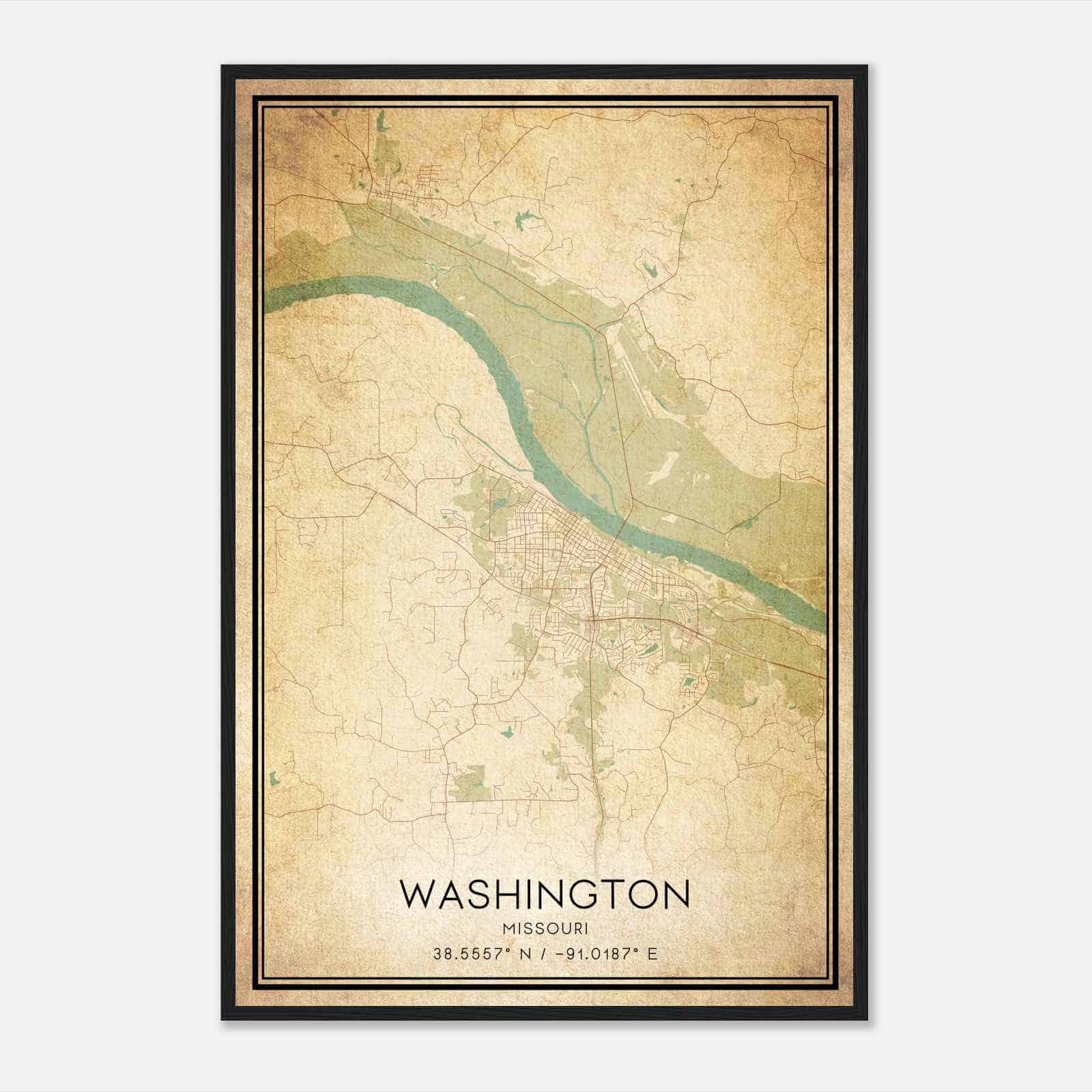 Vintage Washington Missouri Map Poster, Modern Home Decor Wall Art Print