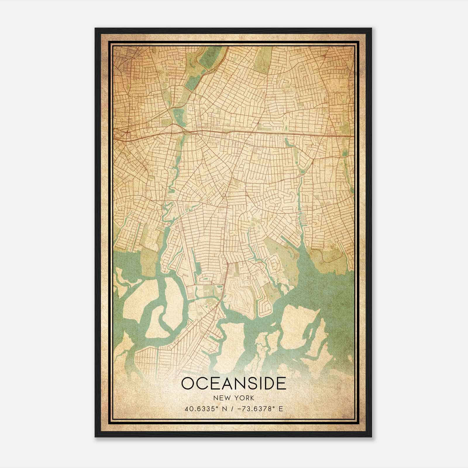 Vintage Oceanside New York Map Poster, Modern Home Decor Wall Art Print