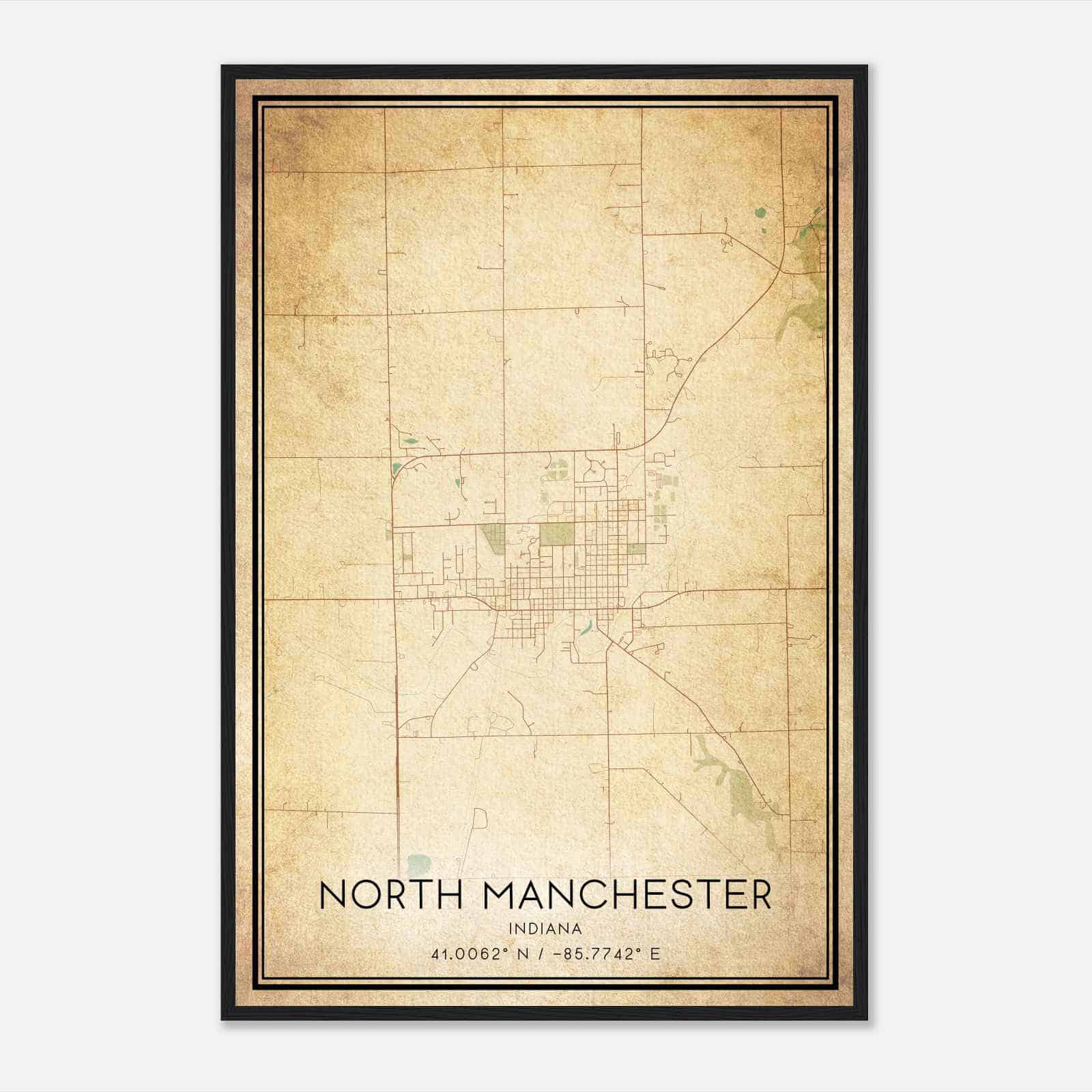 Vintage North Manchester Indiana Map Poster, Modern Home Decor Wall Art Print