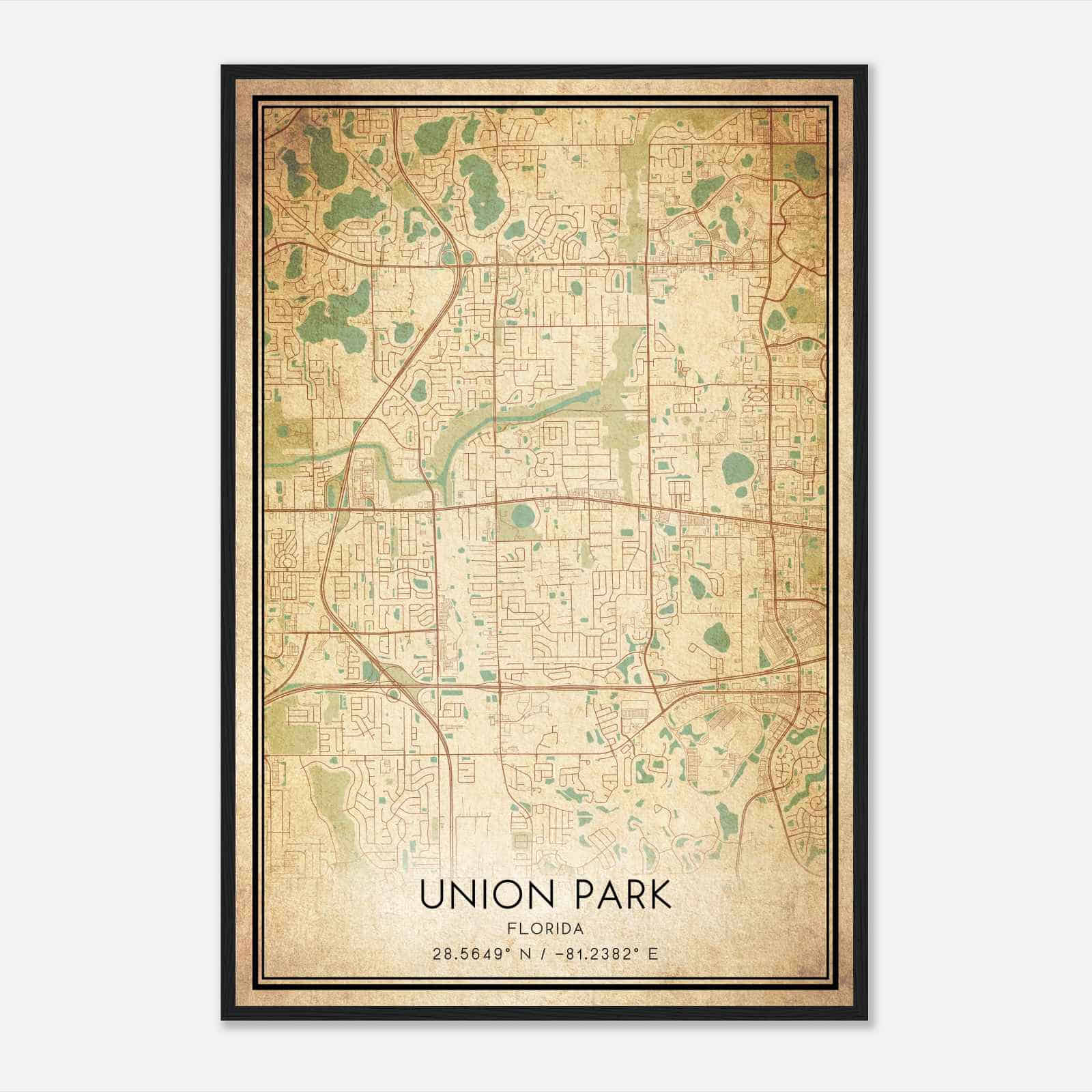 Vintage Union Park Florida Map Poster, Modern Home Decor Wall Art Print