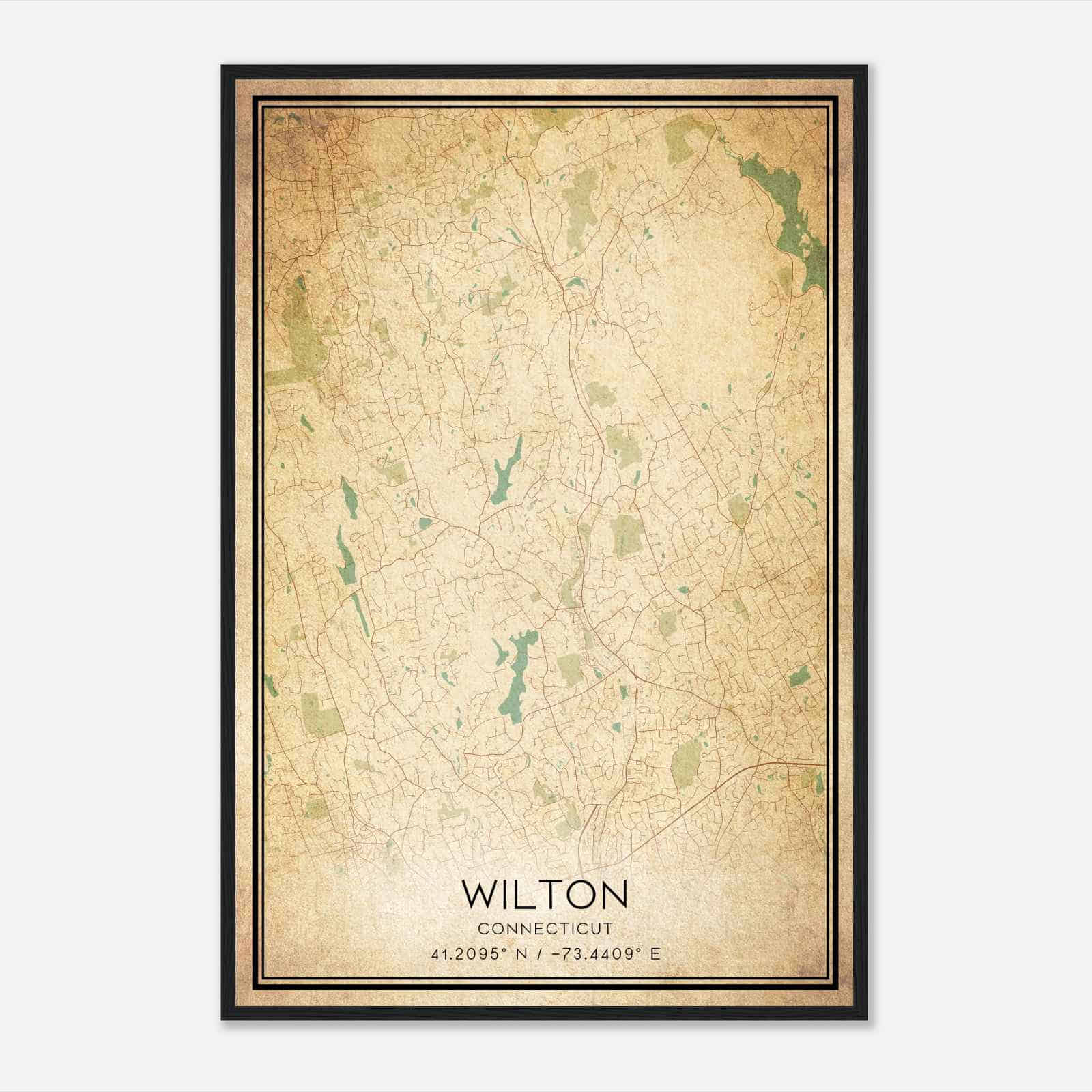 Vintage Wilton Connecticut Map Poster, Modern Home Decor Wall Art Print