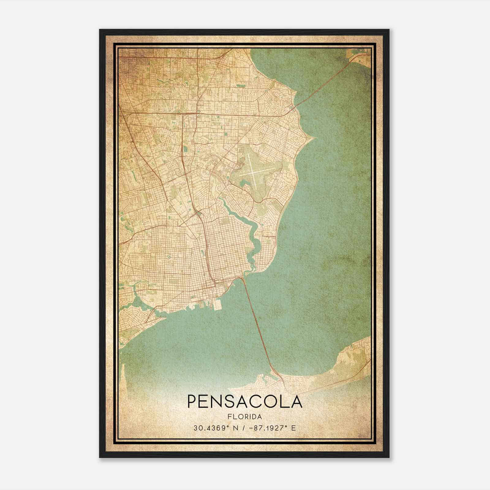 Vintage Pensacola Florida Map Poster, Modern Home Decor Wall Art Print