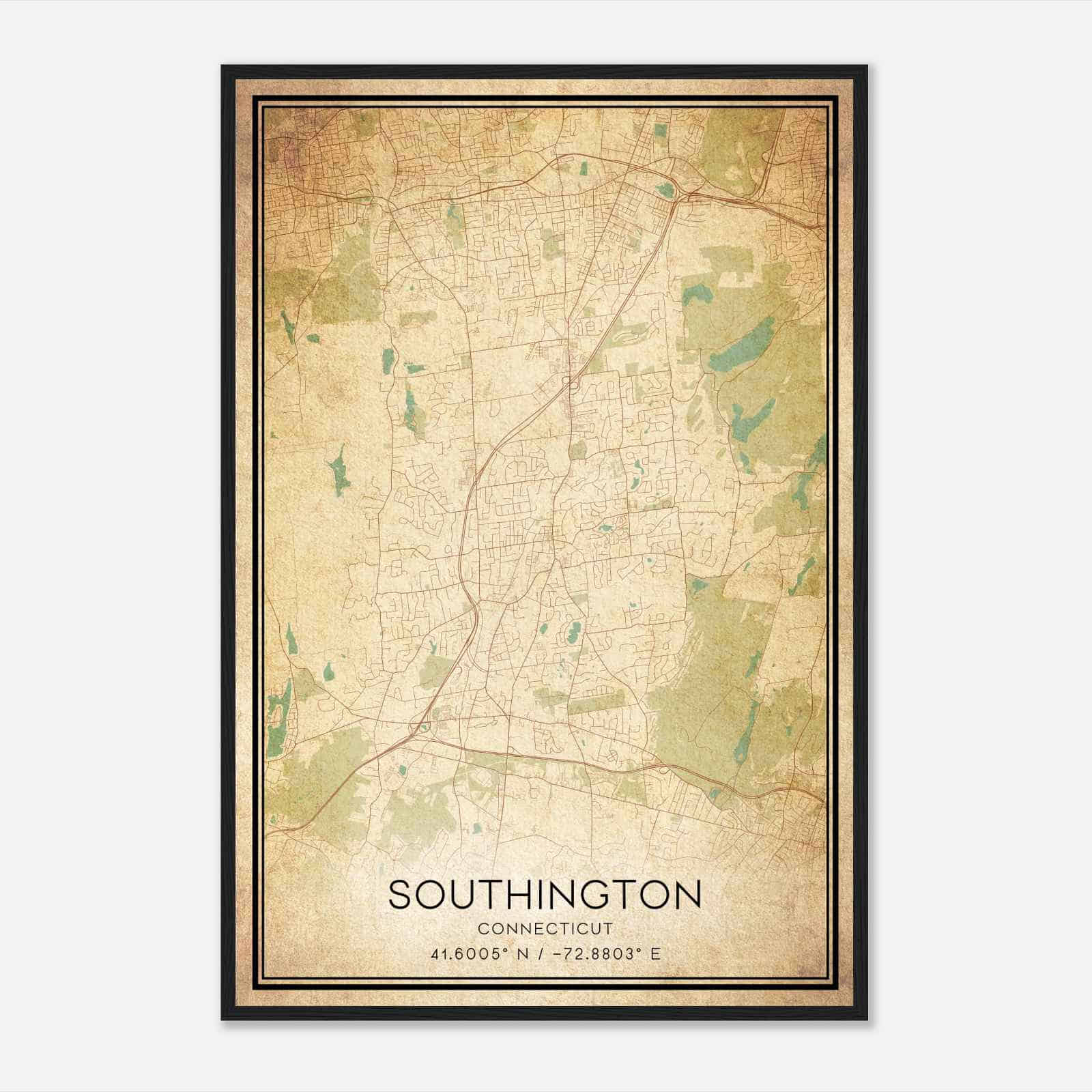 Vintage Southington Connecticut Map Poster, Modern Home Decor Wall Art Print