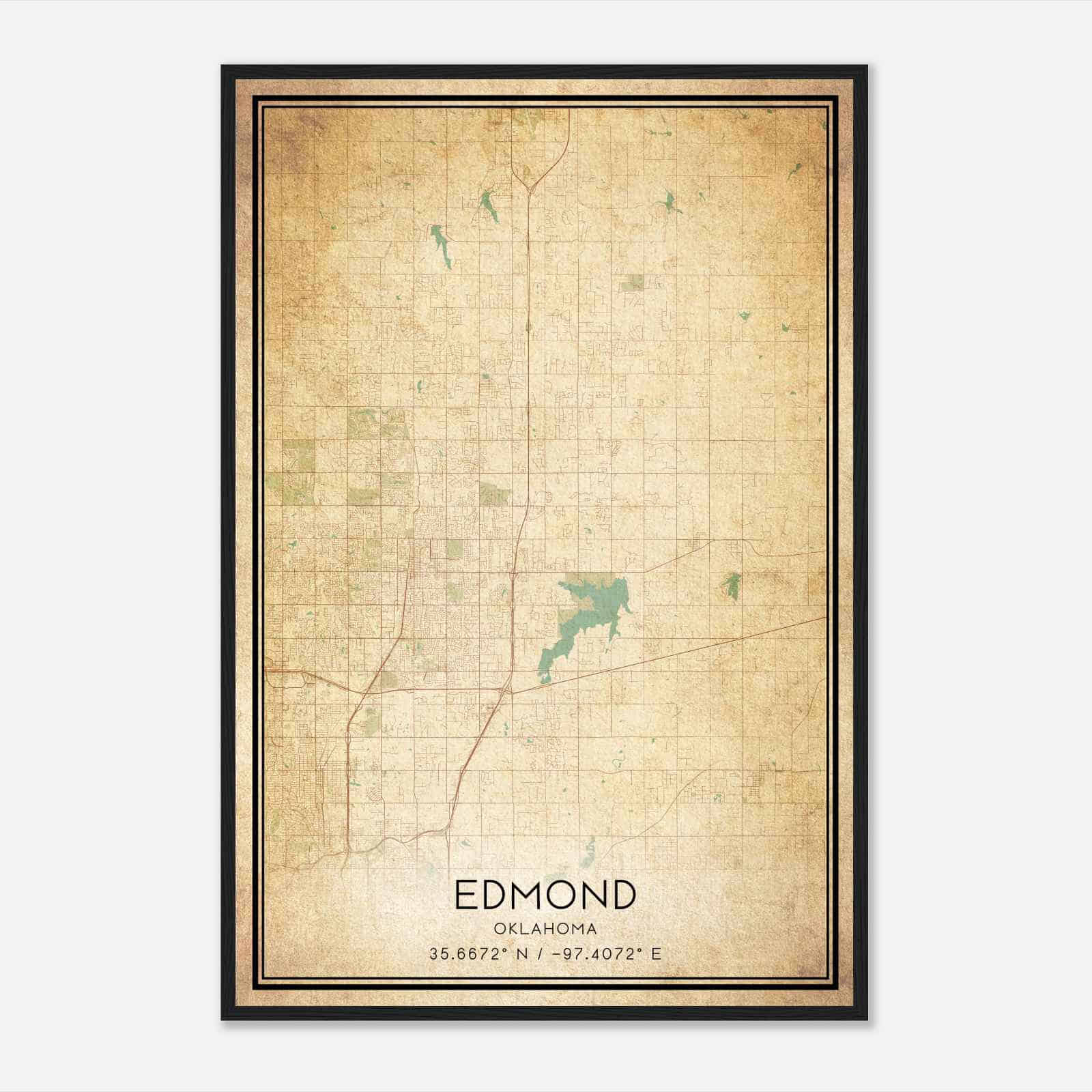 Vintage Edmond Oklahoma Map Poster, Modern Home Decor Wall Art Print