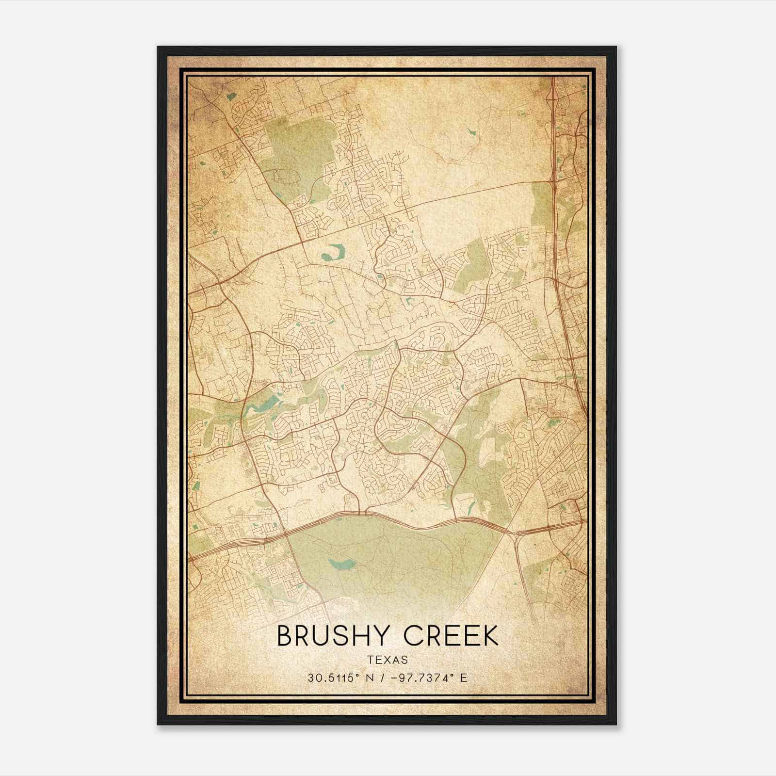 Vintage Brushy Creek Texas Map Poster, Modern Home Decor Wall Art Print Vintage Brushy Creek Texas Map Poster, Modern Home Decor Wall Art Print