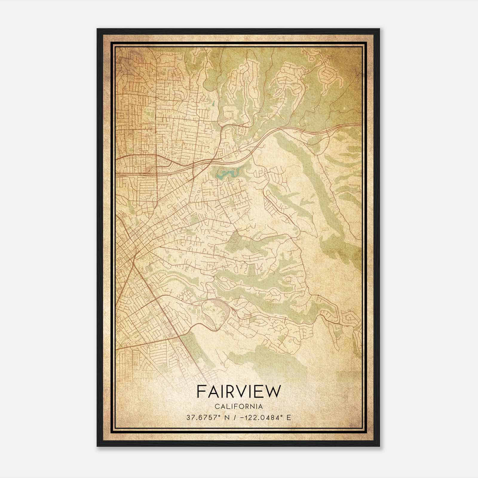 Vintage Fairview California Map Poster, Modern Home Decor Wall Art Print