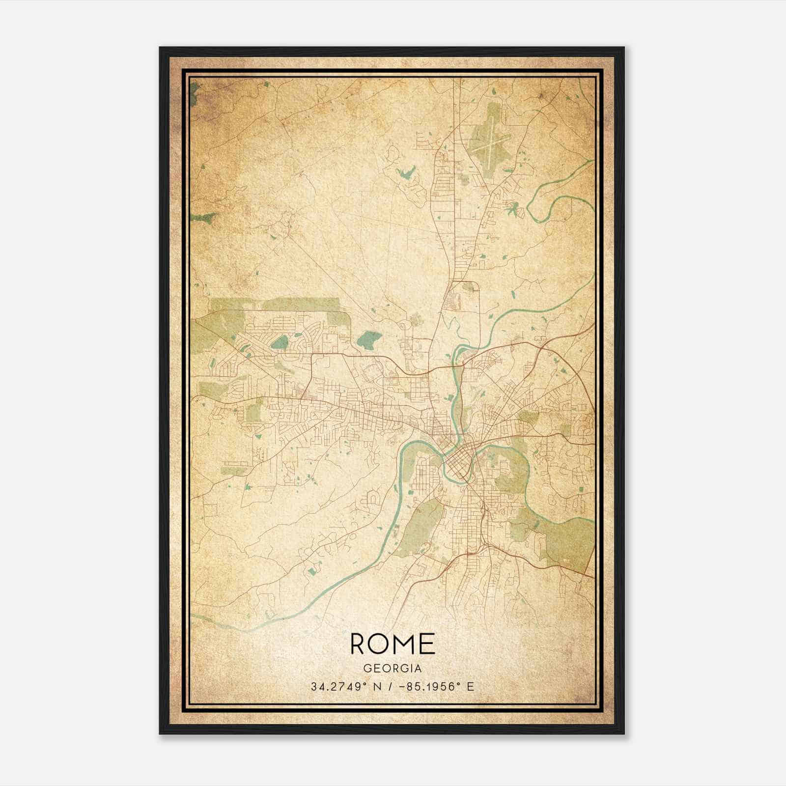 Vintage Rome Georgia Map Poster, Modern Home Decor Wall Art Print