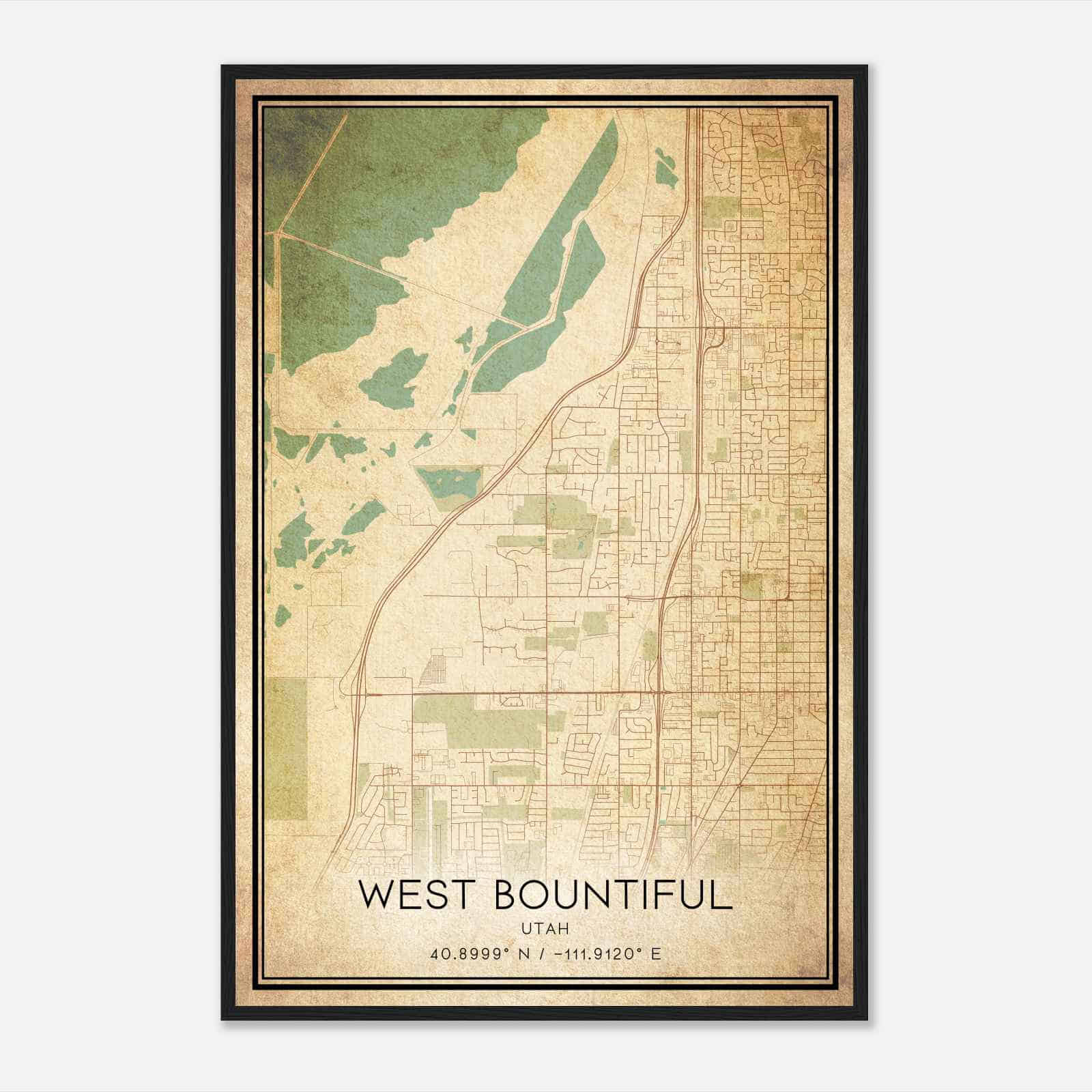 Vintage West Bountiful Utah Map Poster, Modern Home Decor Wall Art Print