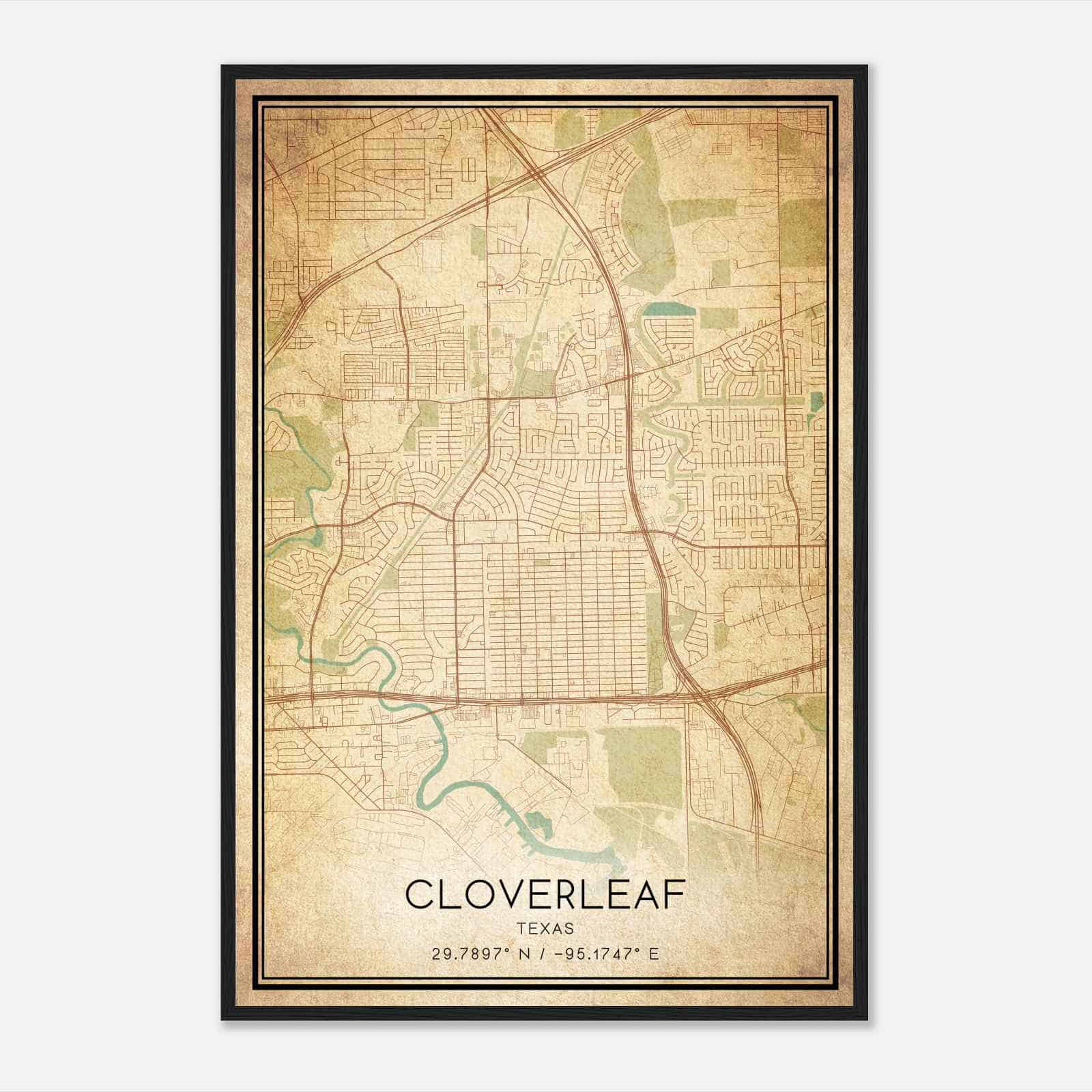 Vintage Cloverleaf Texas Map Poster, Modern Home Decor Wall Art Print Vintage Cloverleaf Texas Map Poster, Modern Home Decor Wall Art Print