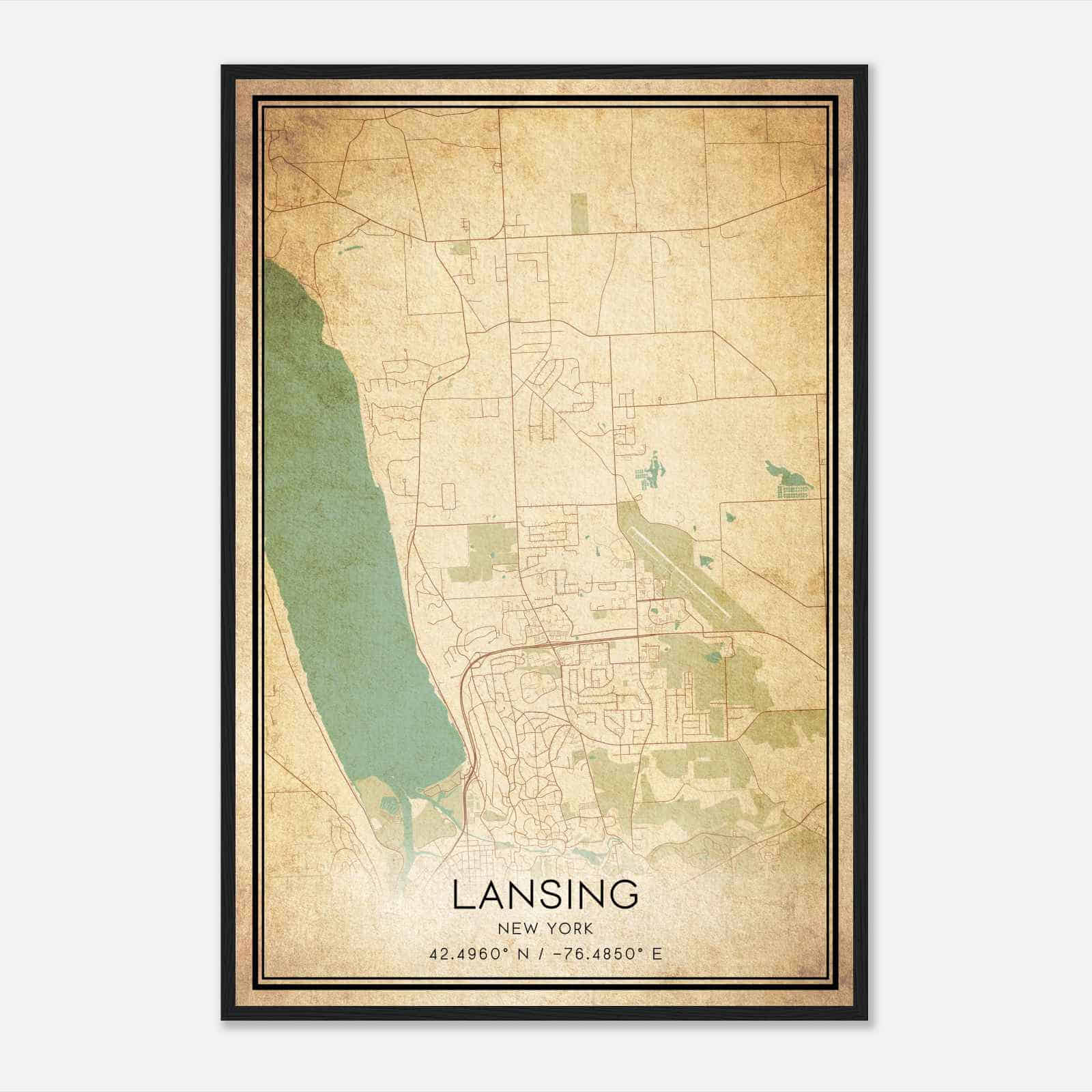 Vintage Lansing New York Map Poster, Modern Home Decor Wall Art Print