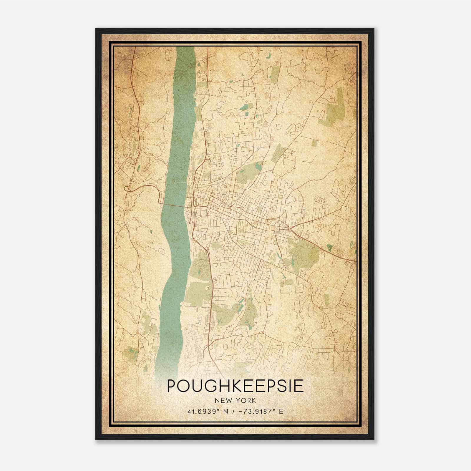 Vintage Poughkeepsie New York Map Poster, Modern Home Decor Wall Art Print