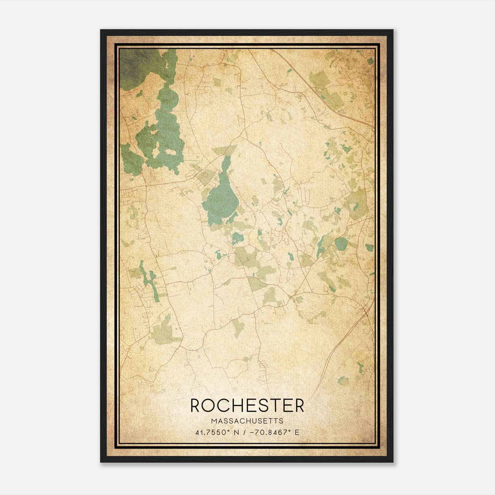 Vintage Rochester Massachusetts Map Poster, Modern Home Decor Wall Art Print