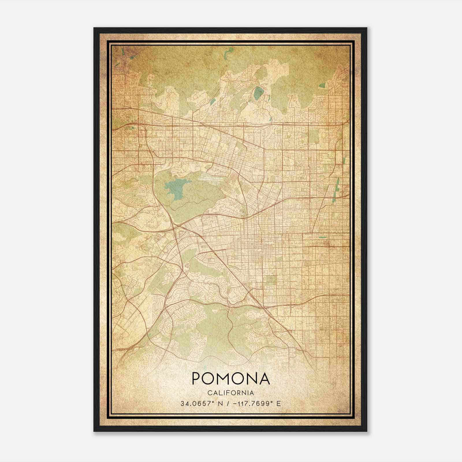 Vintage Pomona California Map Poster, Modern Home Decor Wall Art Print