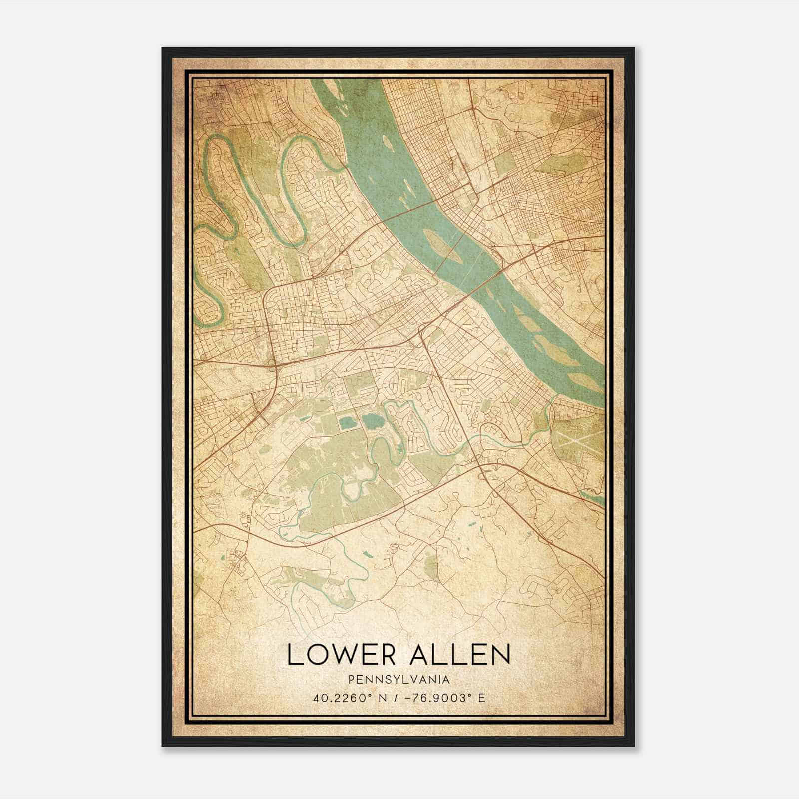 Vintage Lower Allen Pennsylvania Map Poster, Modern Home Decor Wall Art Print