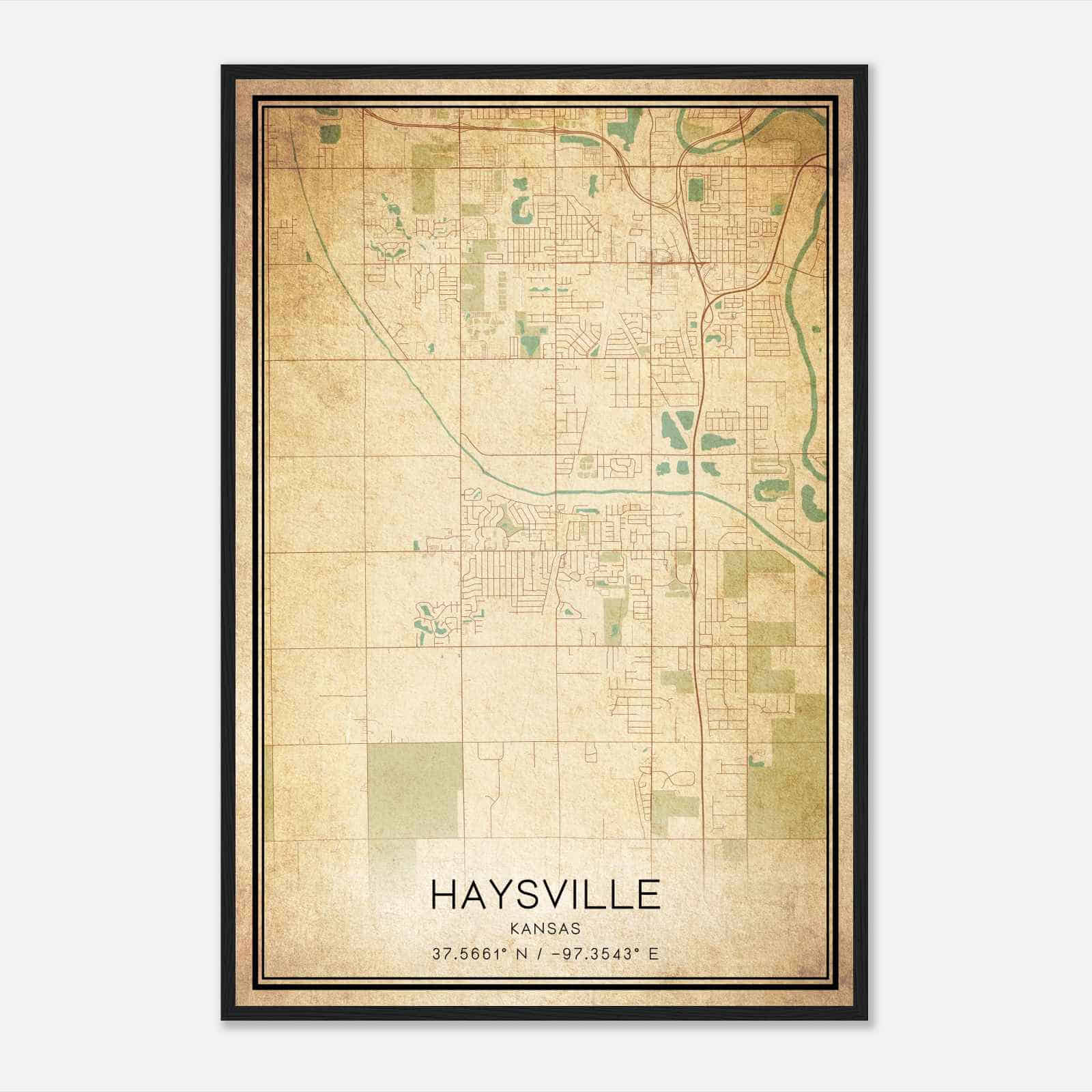 Vintage Haysville Kansas Map Poster, Modern Home Decor Wall Art Print