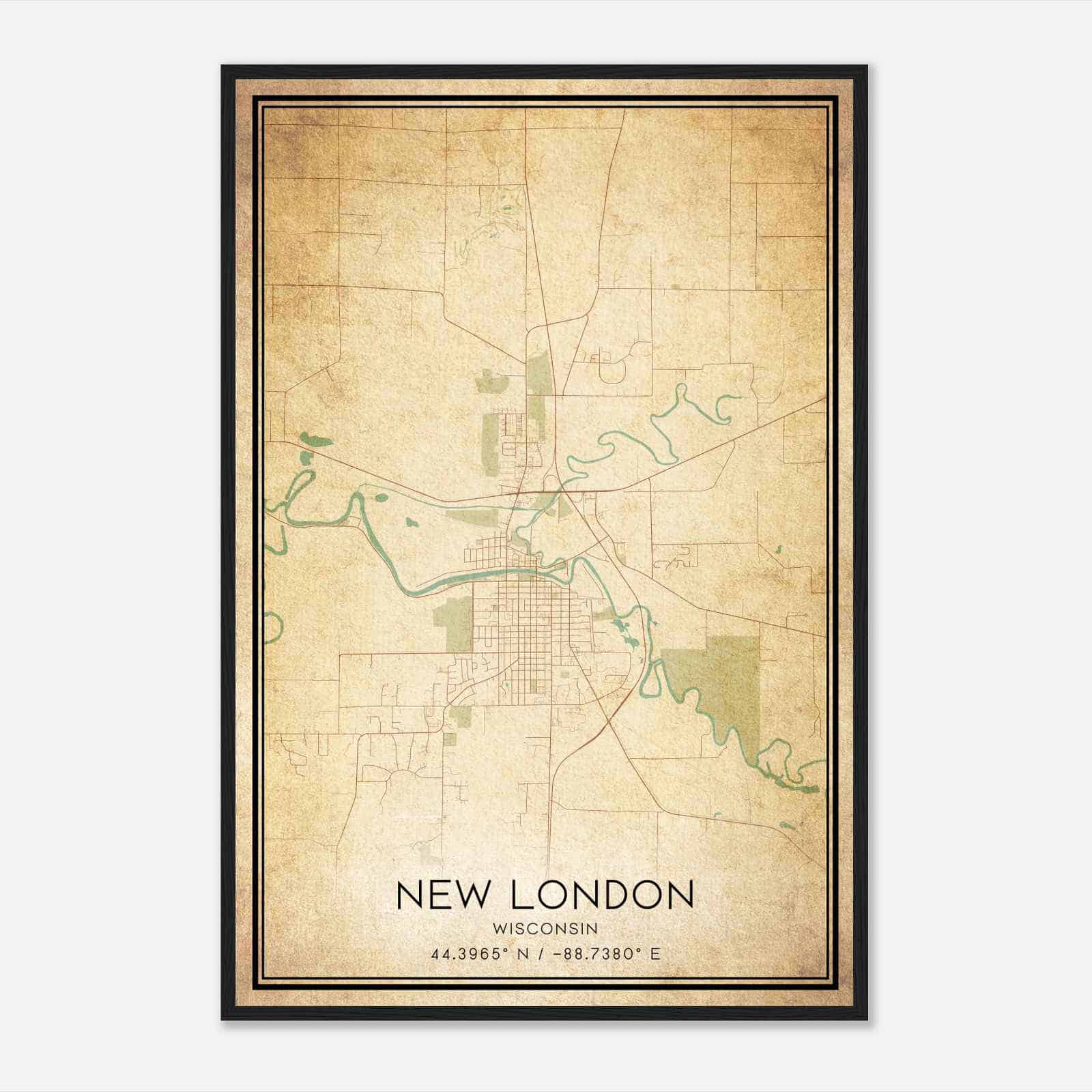 Vintage New London Wisconsin Map Poster, Modern Home Decor Wall Art Print