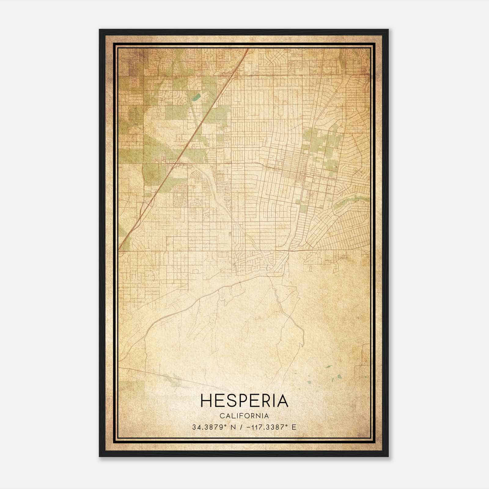 Vintage Hesperia California Map Poster, Modern Home Decor Wall Art Print