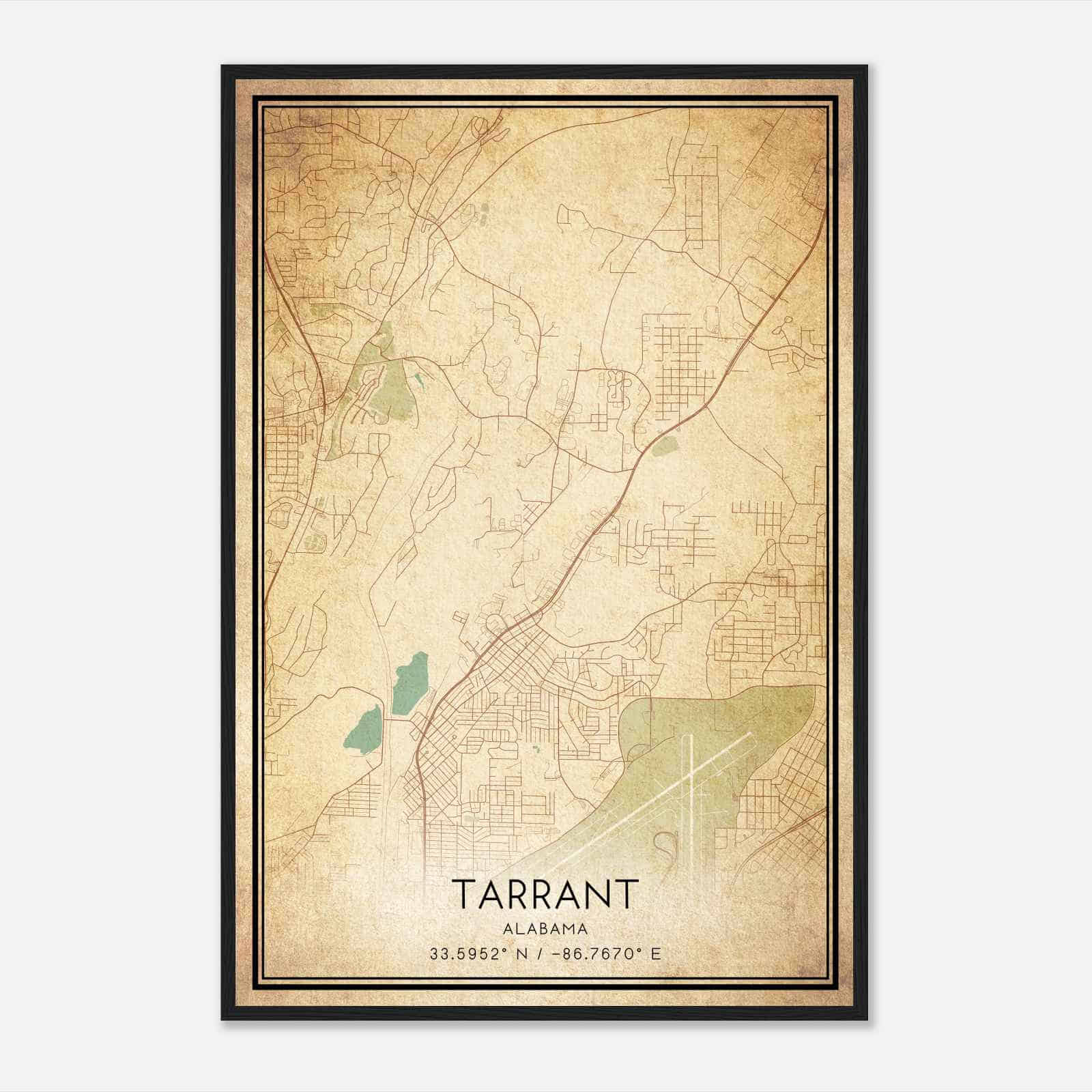 Vintage Tarrant Alabama Map Poster, Modern Home Decor Wall Art Print