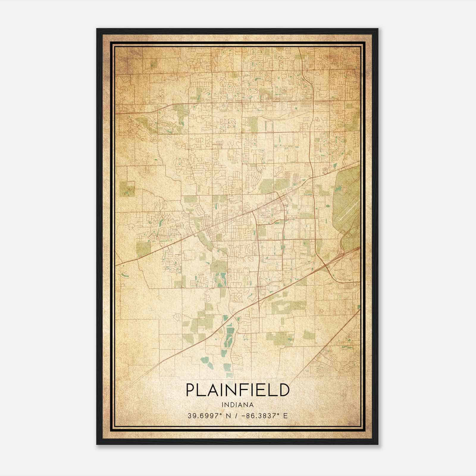 Vintage Plainfield Indiana Map Poster, Modern Home Decor Wall Art Print