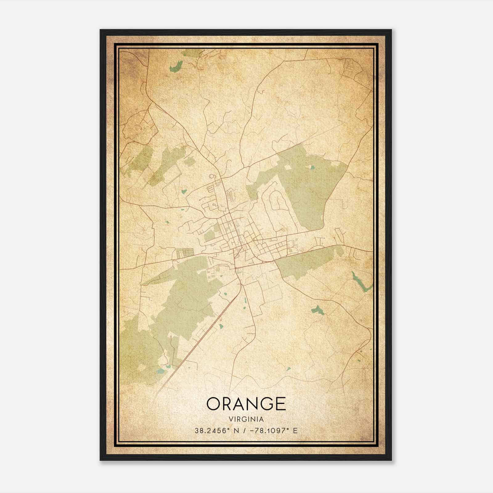 Vintage Orange Virginia Map Poster, Modern Home Decor Wall Art Print