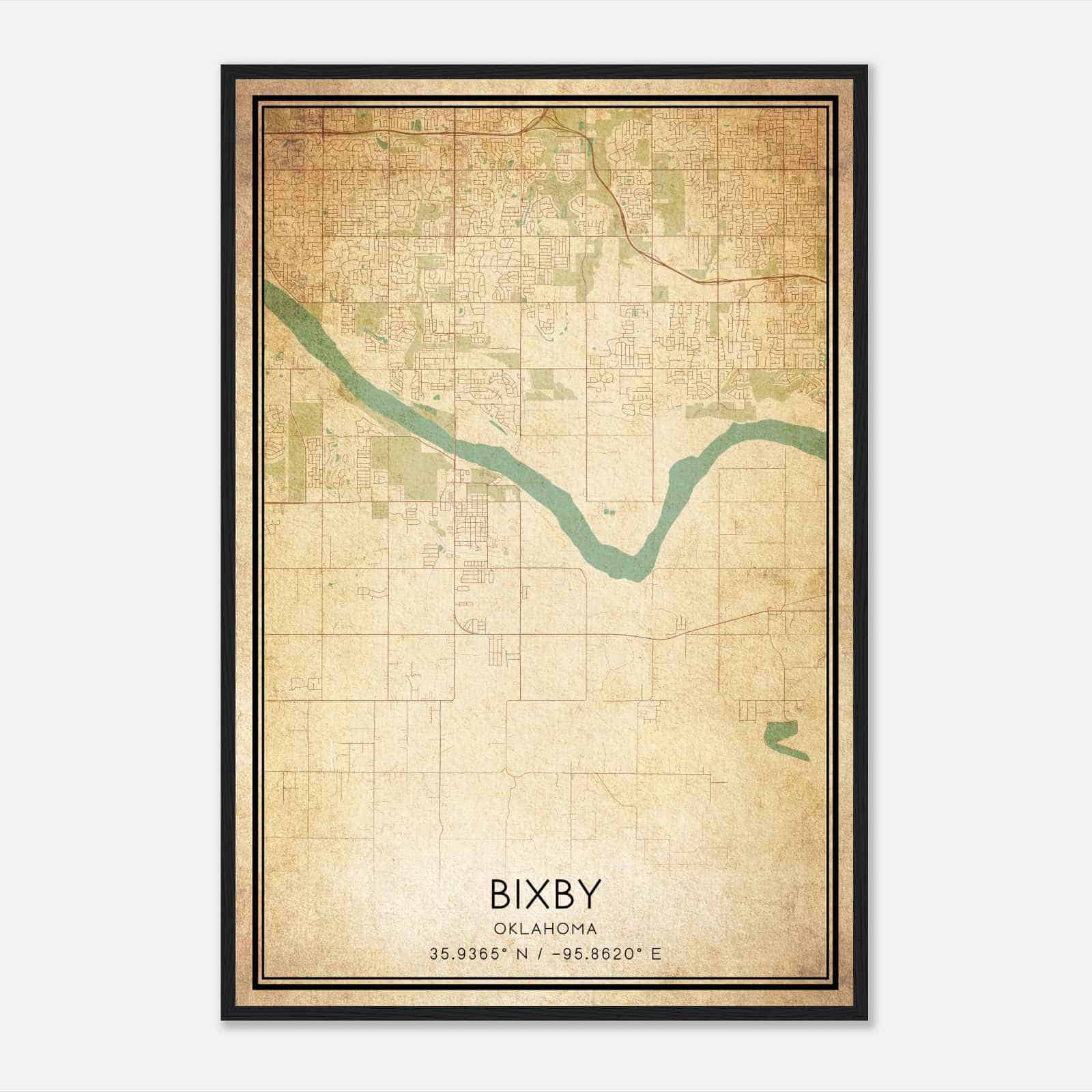 Vintage Bixby Oklahoma Map Poster, Modern Home Decor Wall Art Print